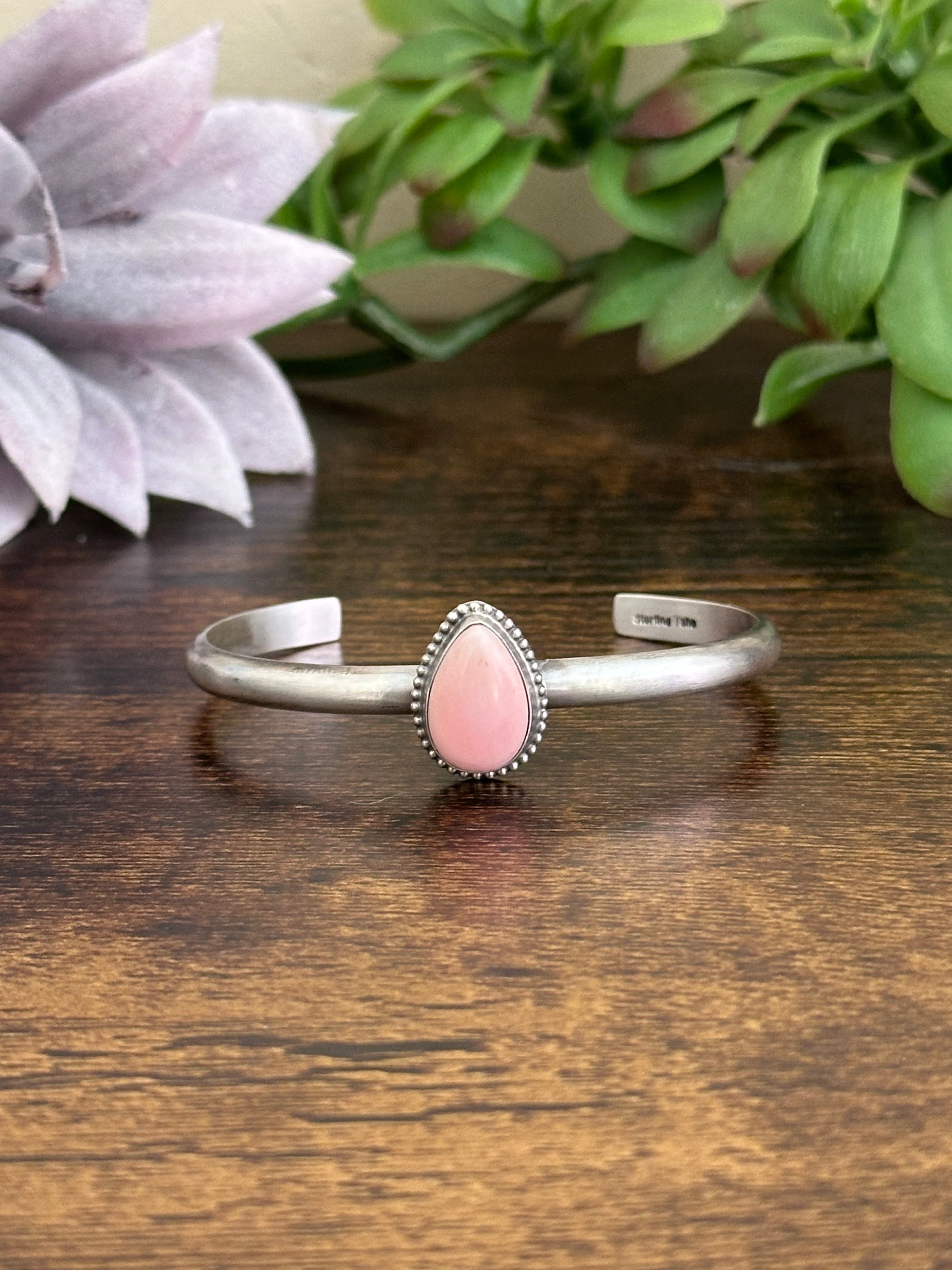 Navajo Made Pink Conch & Sterling Silver Cuff Bracelet