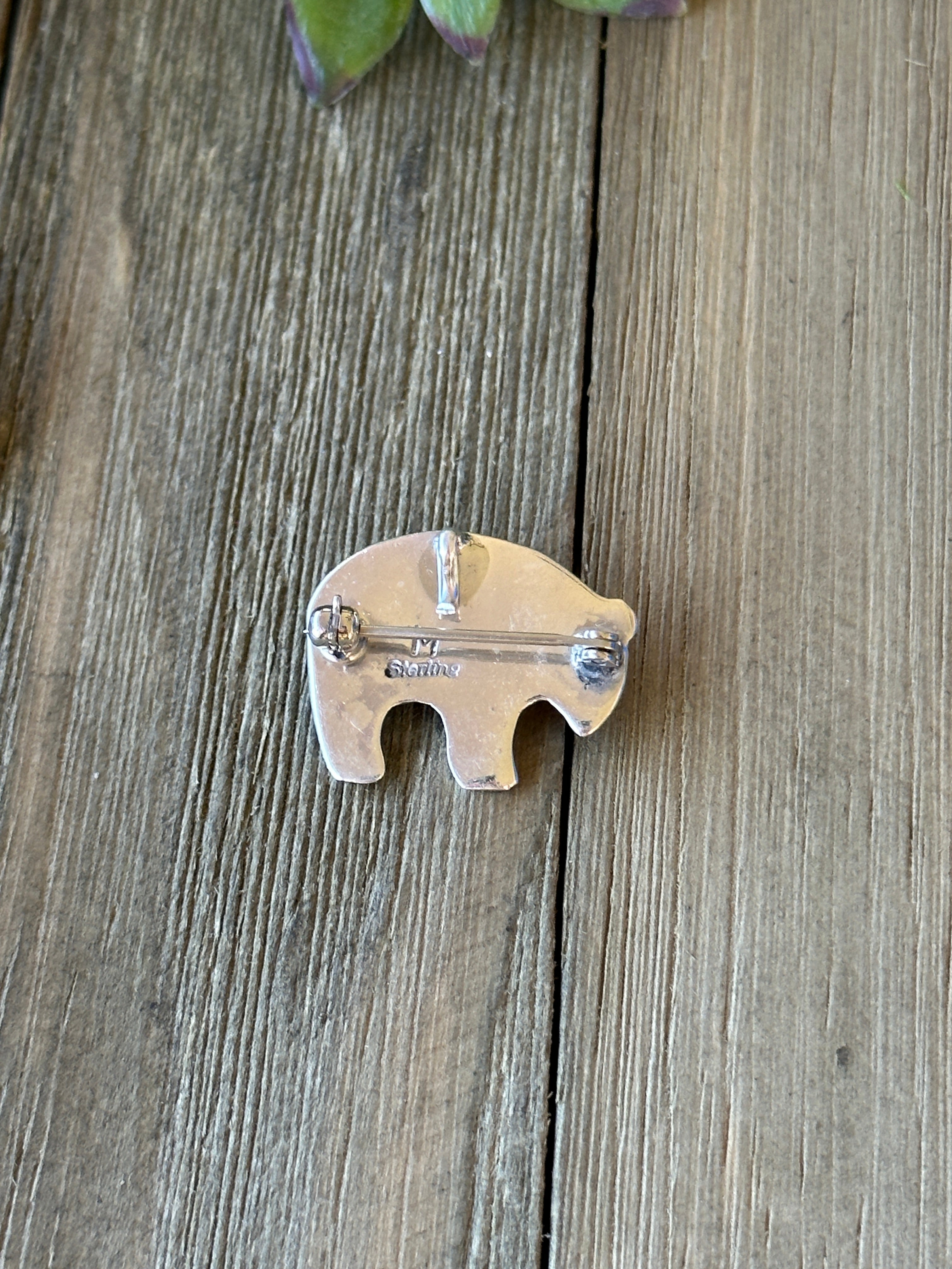 Navajo Made Multi Stone & Sterling Silver Bear Pin/Pendant