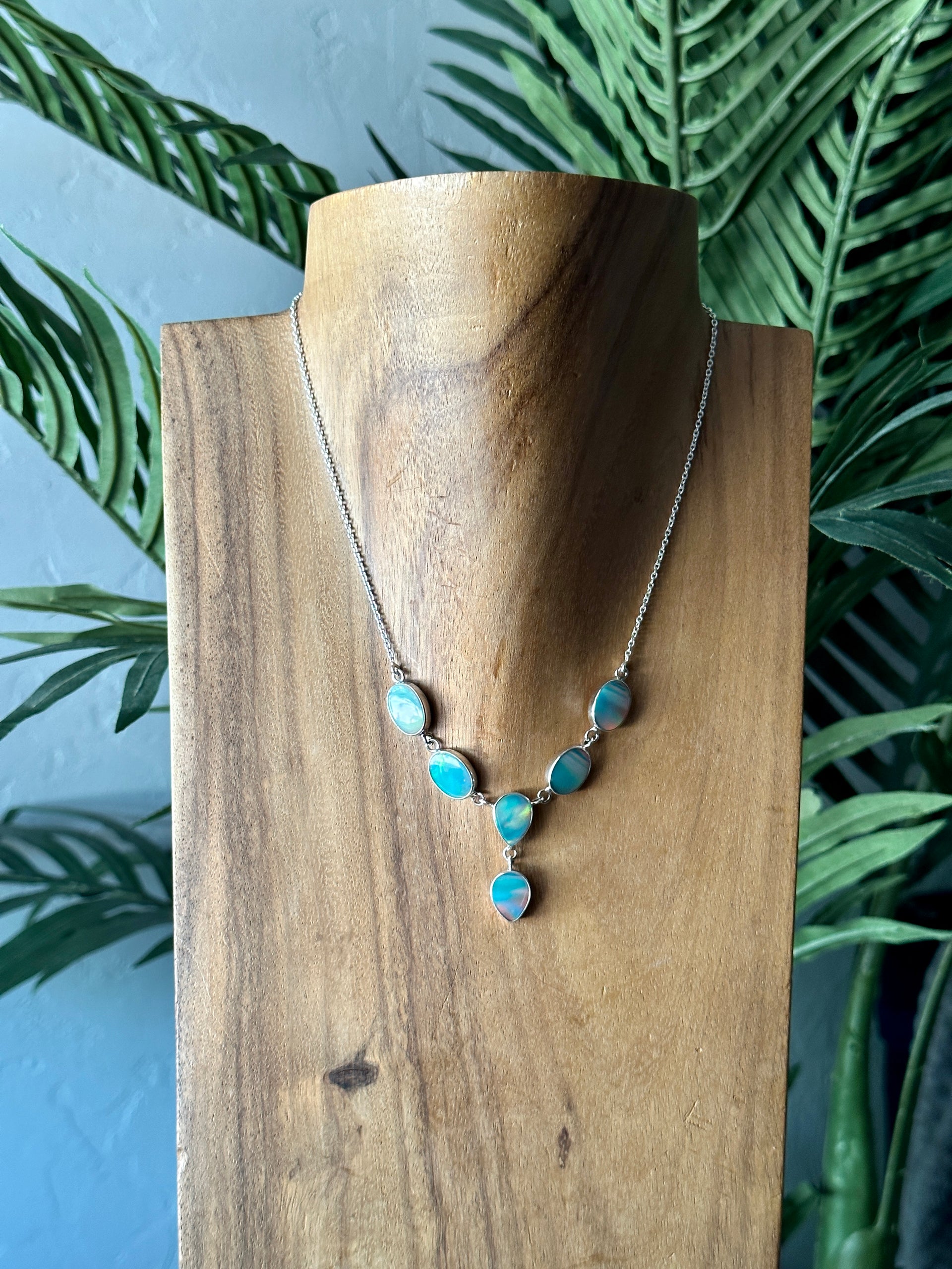 Southwest Handmade Mohave Opal & Sterling Silver Lariat Necklace