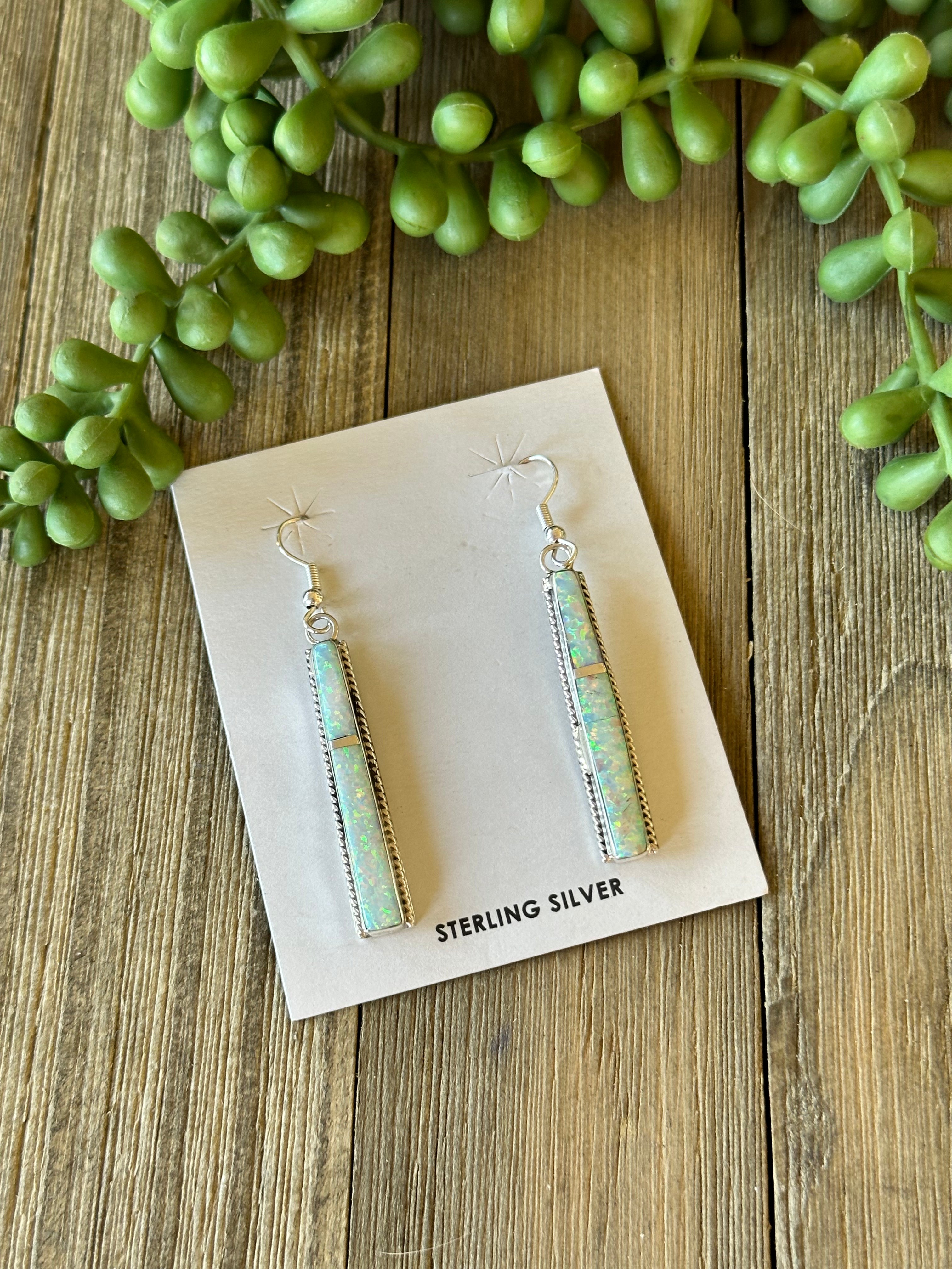 Navajo Made Opal (Man Made) & Sterling Silver Dangle Earrings