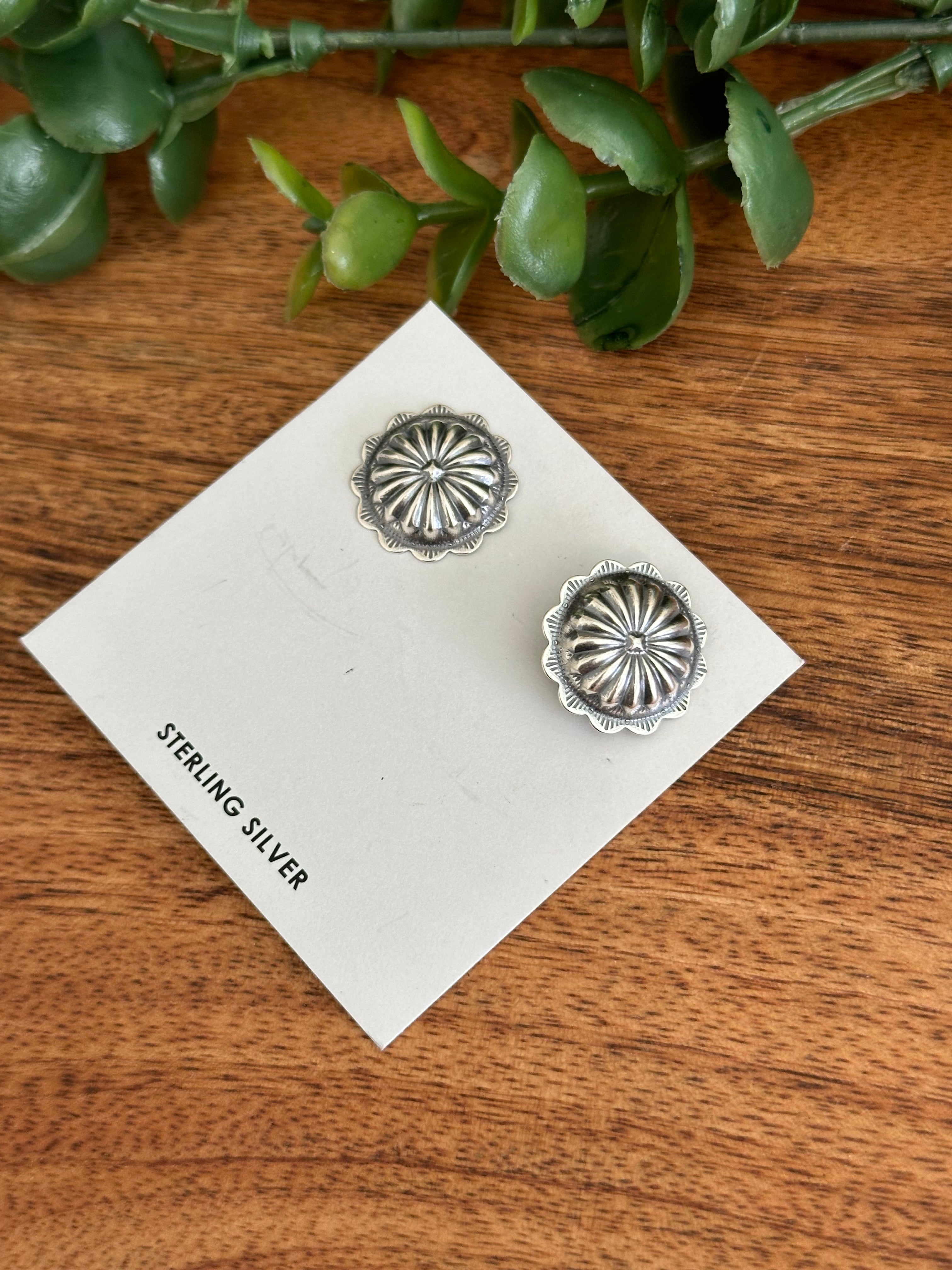 Navajo Made Sterling Silver Post Concho Earrings