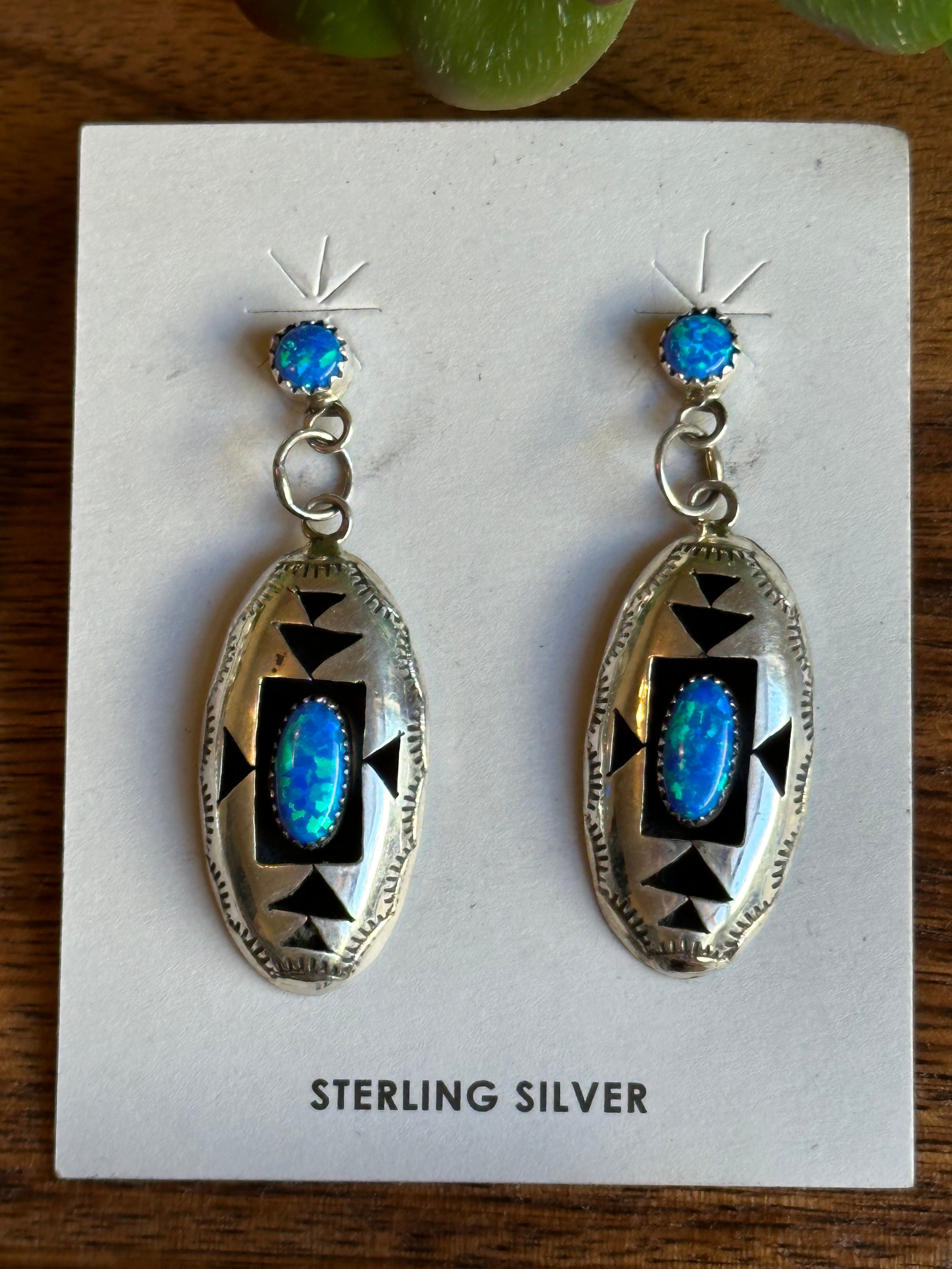 Navajo Made Opal & Sterling Silver Post Shading Earrings