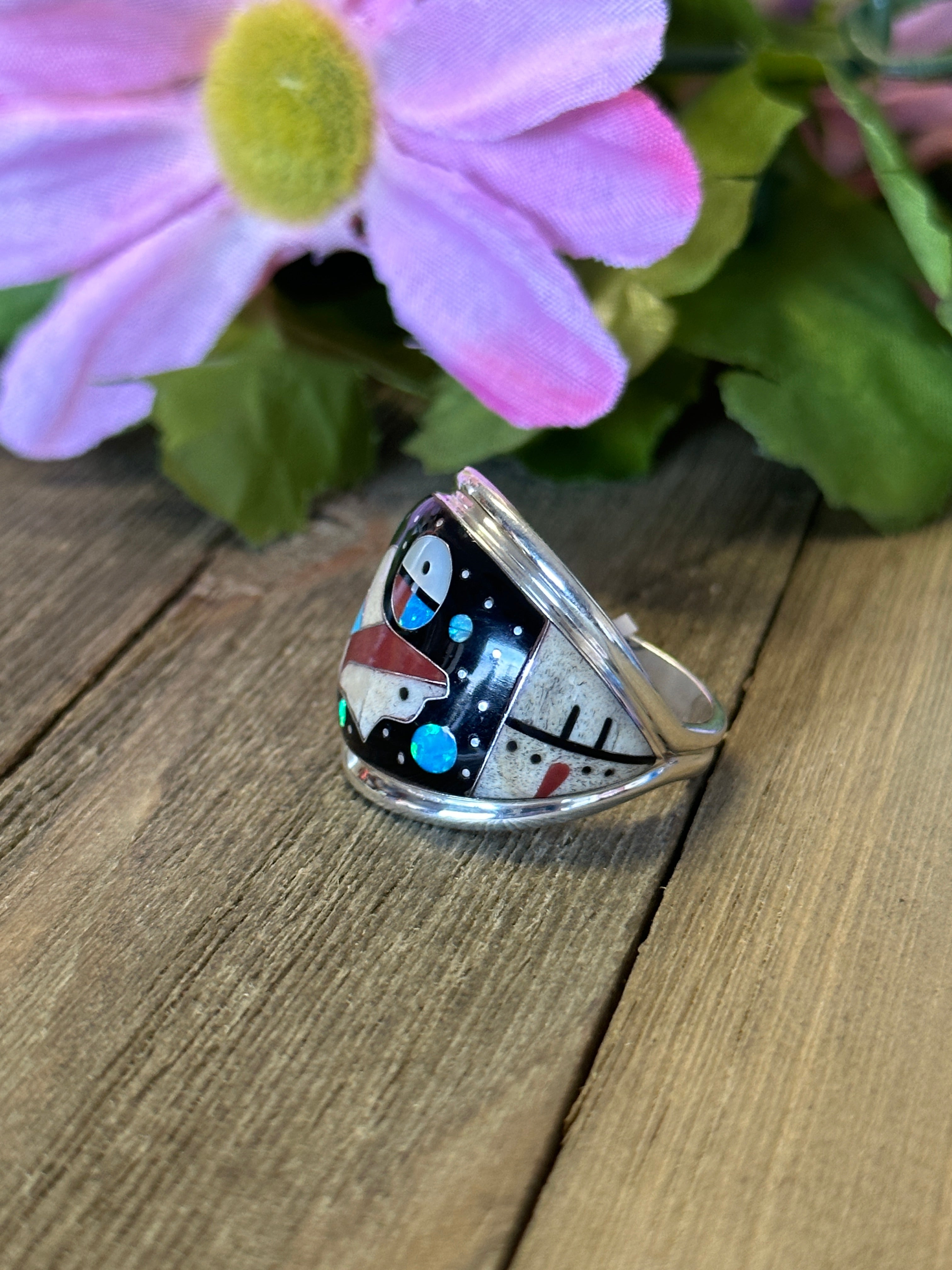 Southwest Made Multi Stone & Sterling Silver Inlay Ring