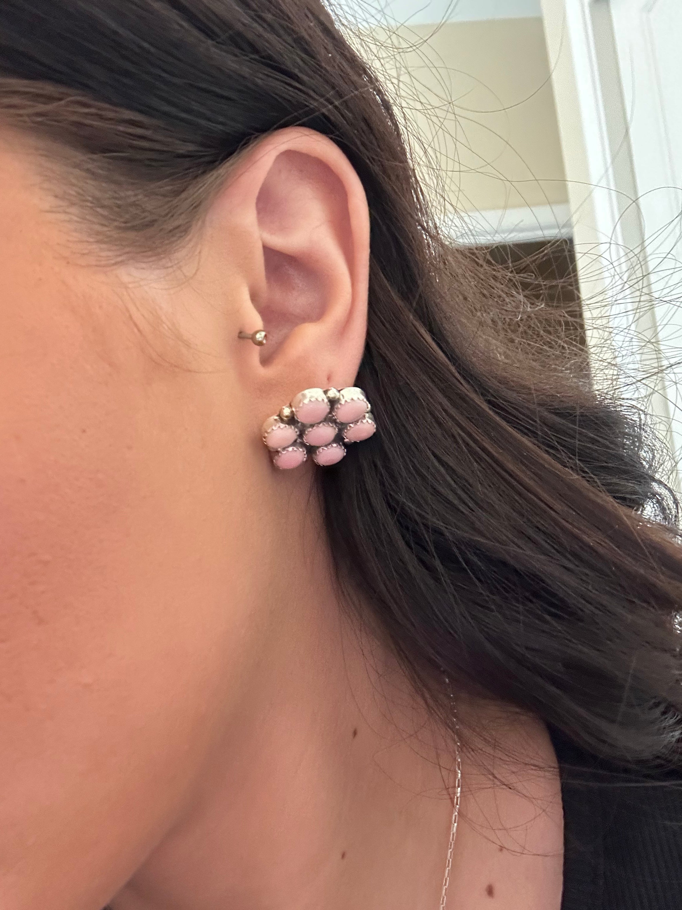 Maxine Ramirez Pink Conch & Sterling Silver Cluster Post Earrings