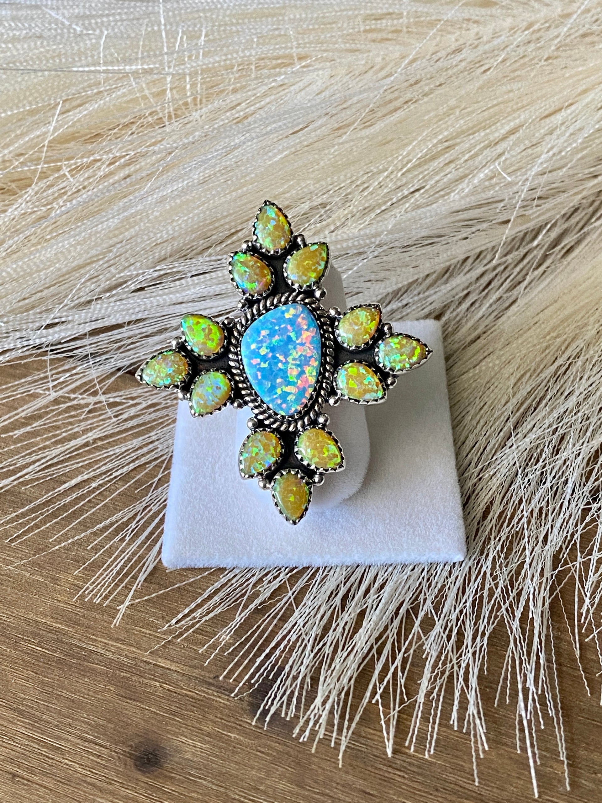 Southwest Handmade Multi Stone & Sterling Silver Adjustable Ring