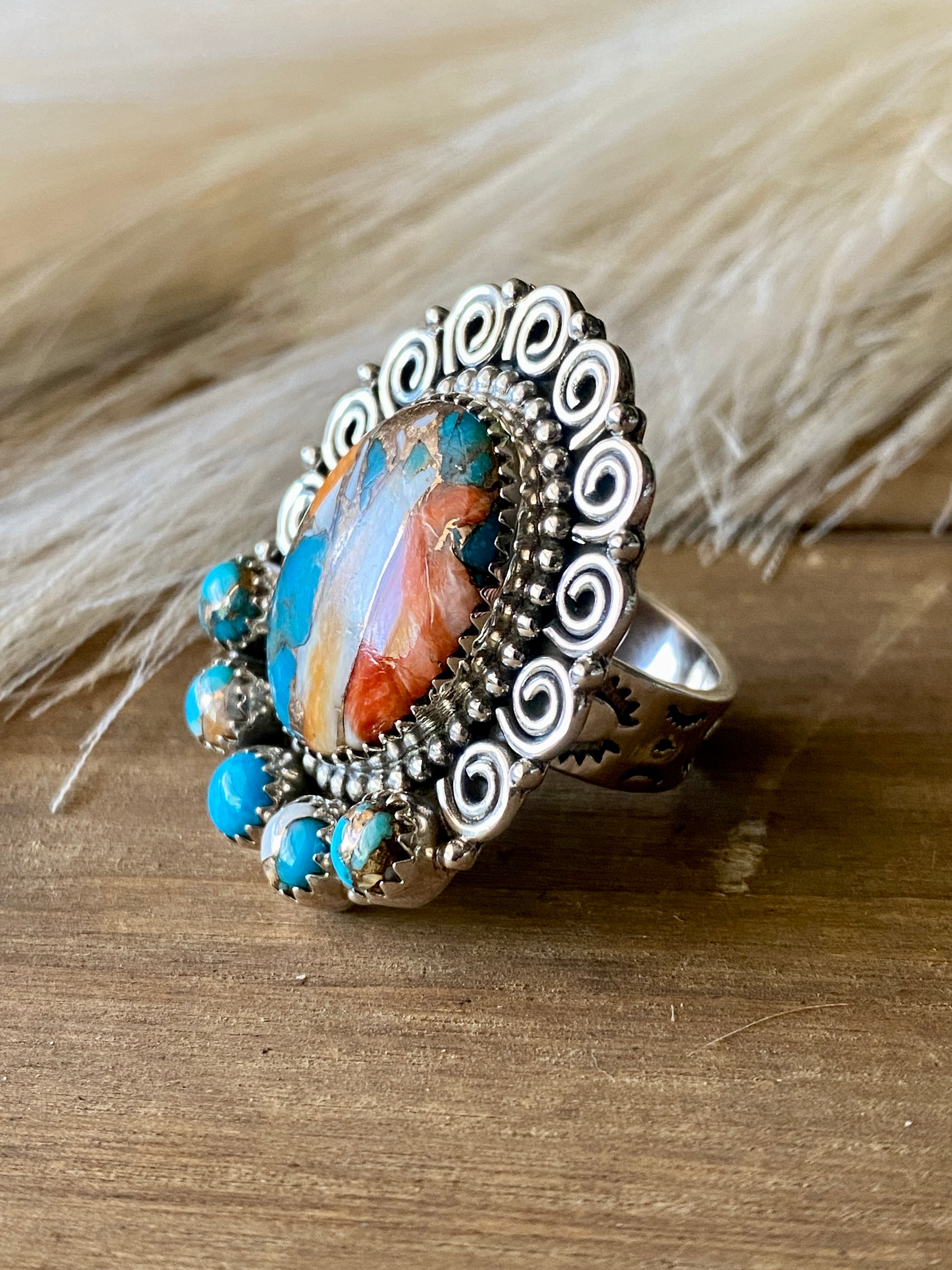 Southwest Handmade Mohave Turquoise & Sterling Silver Adjustable Ring