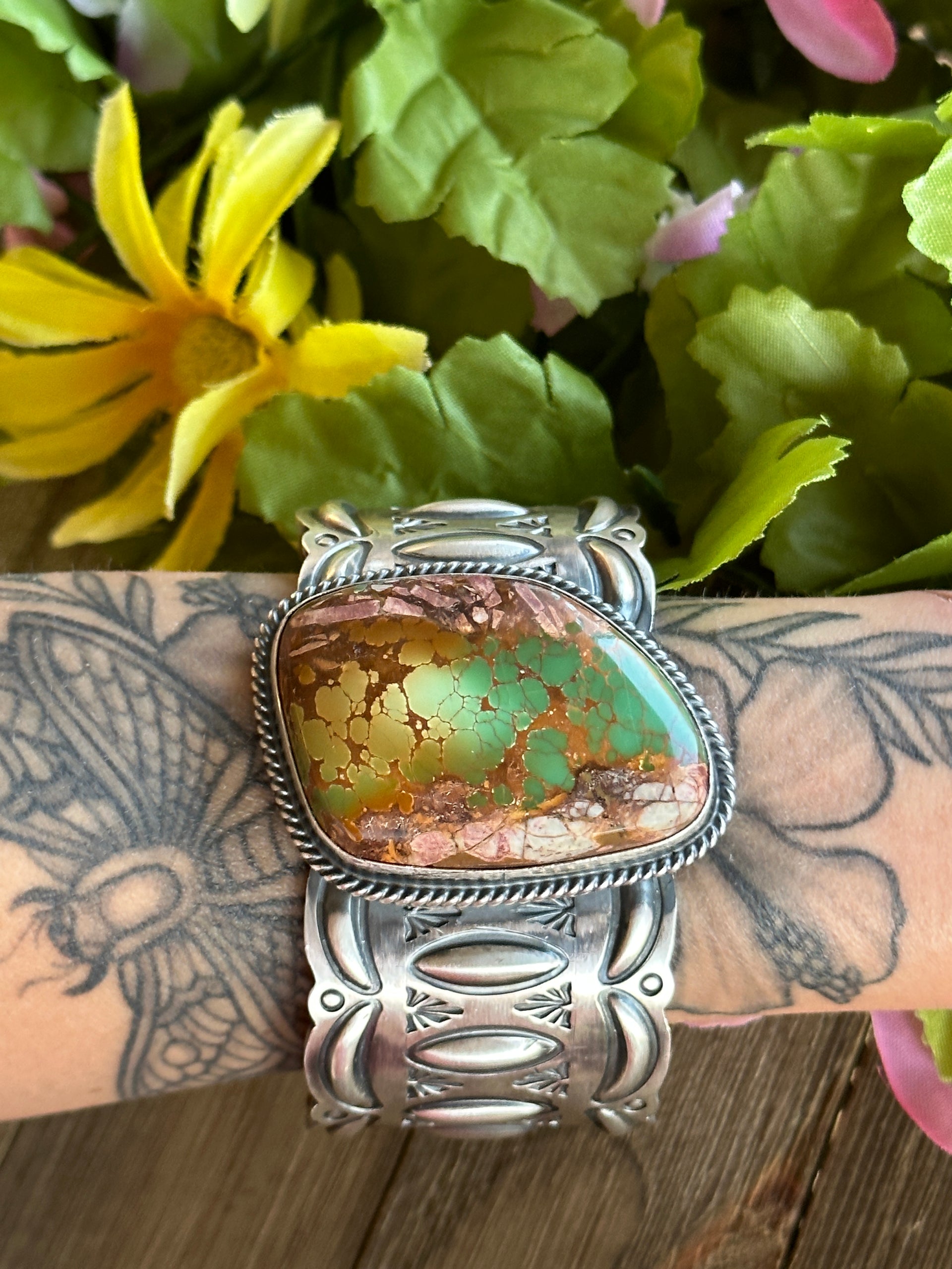 Ray Delgarito Natural Royston Turquoise and Sterling Silver Cuff Bracelet