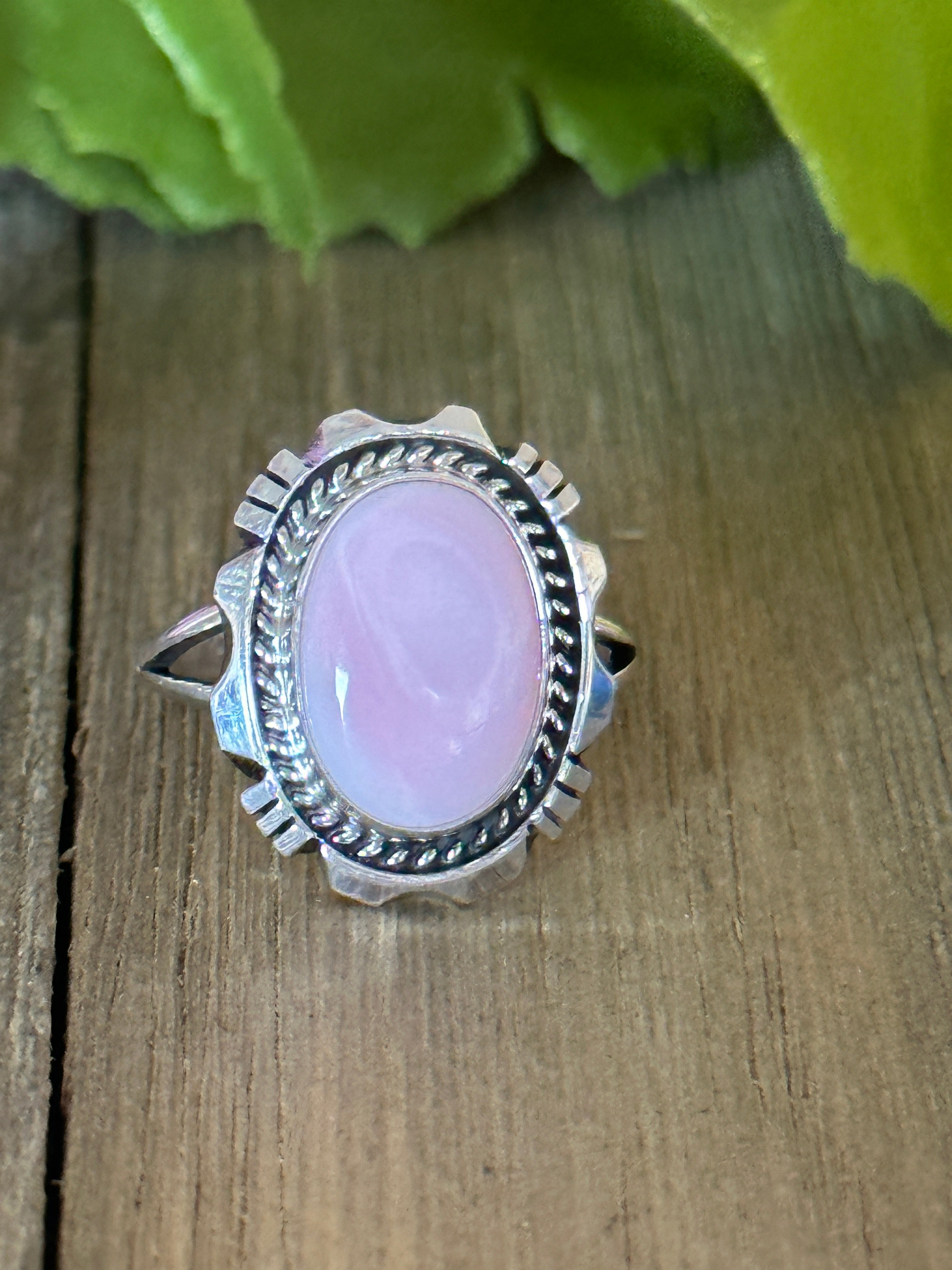 Navajo Made Pink Conch & Sterling Silver Ring