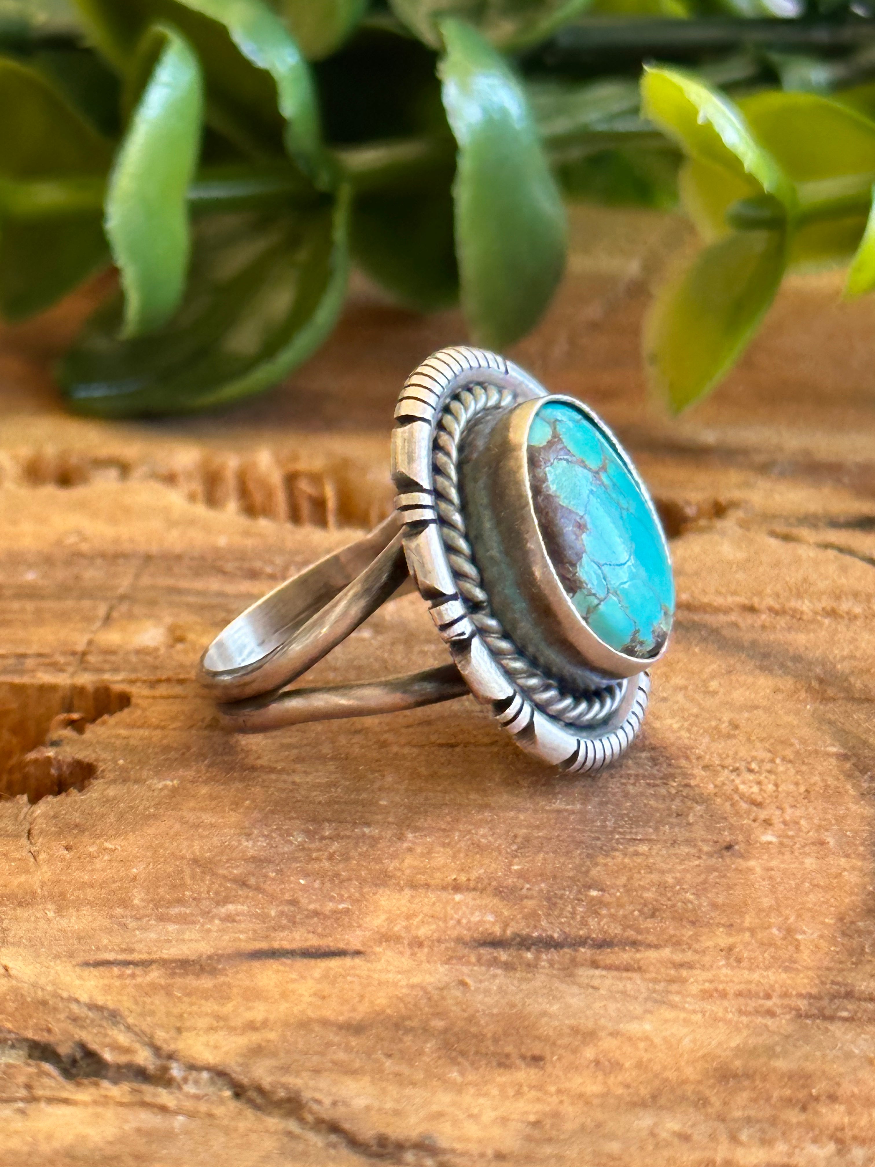 Navajo Made Kingman Turquoise & Sterling Silver Ring Size 5.75