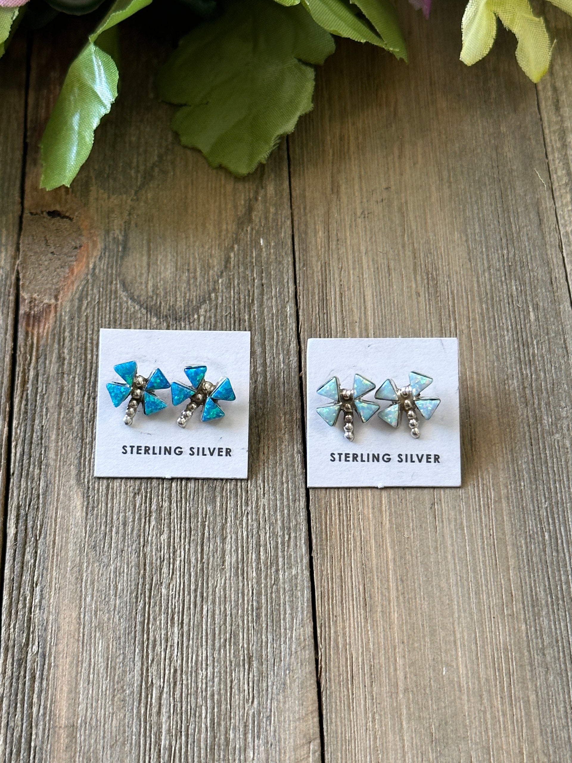 Navajo Made Opal (Man Made) & Sterling Silver Inlay Dragonfly Post Earrings