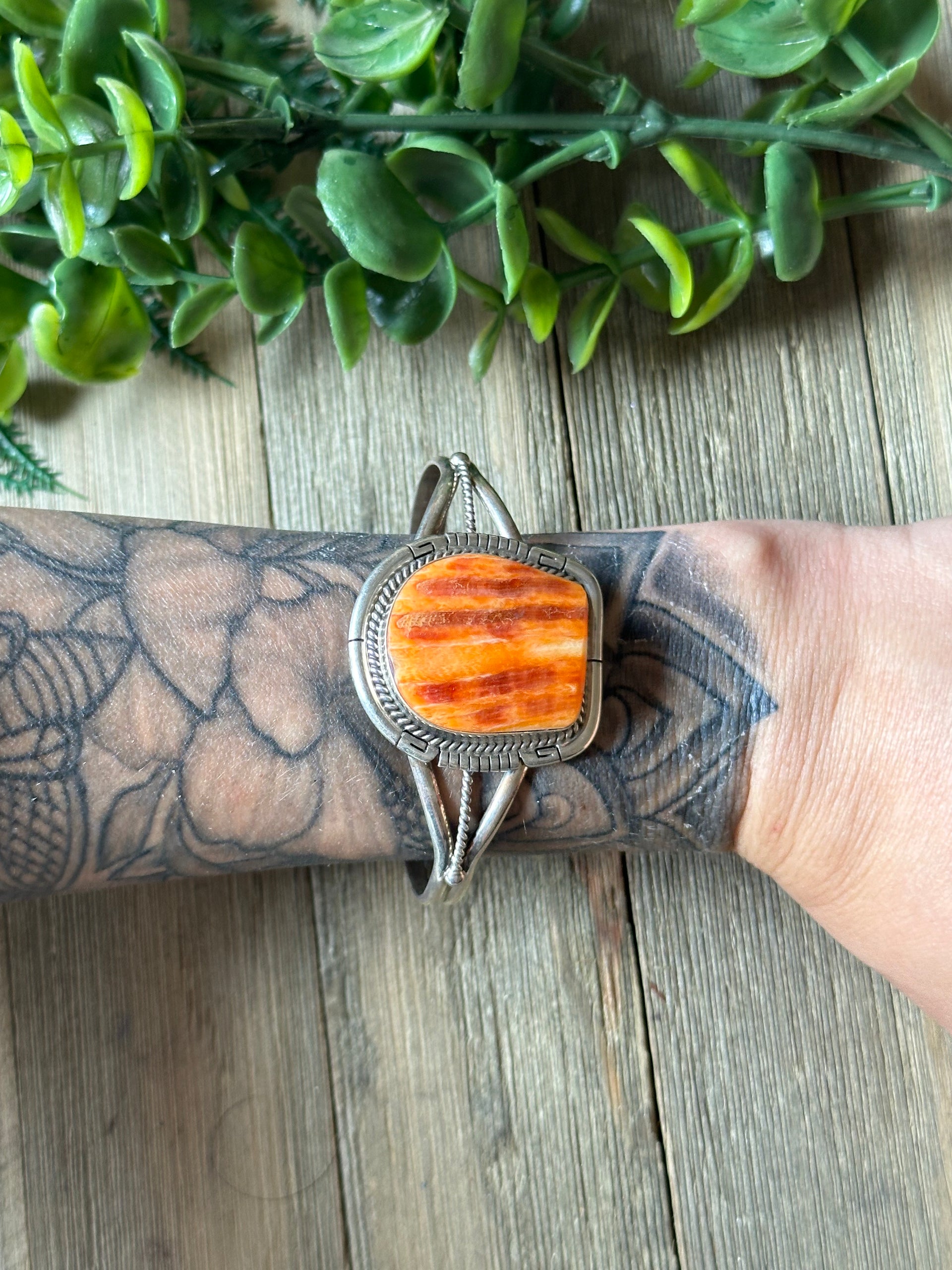 Dave Skeets Spiny Oyster & Sterling Silver Cuff Bracelet