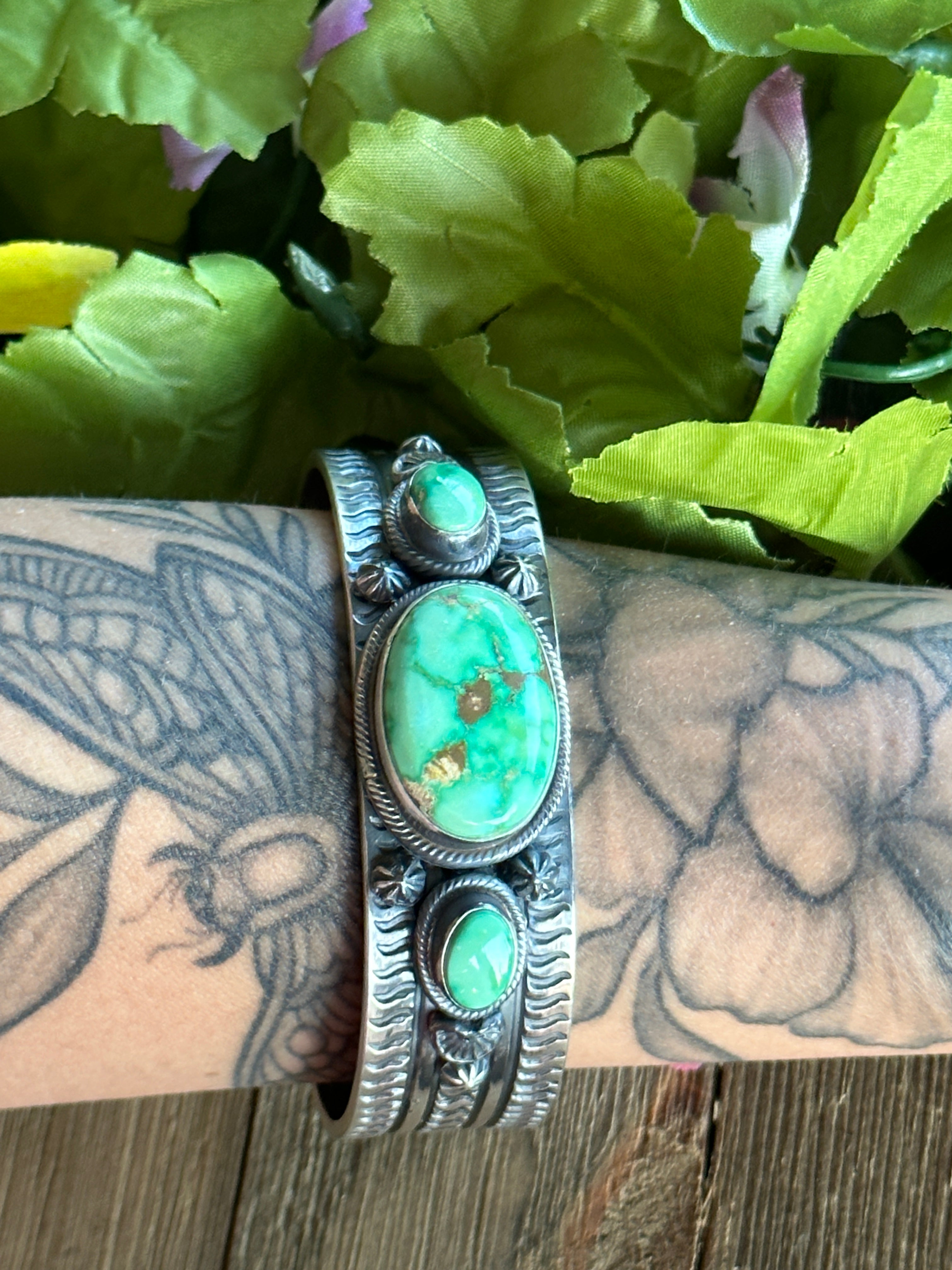 Francis Yazzie Sonoran Gold Turquoise and Sterling Silver Cuff Bracelet