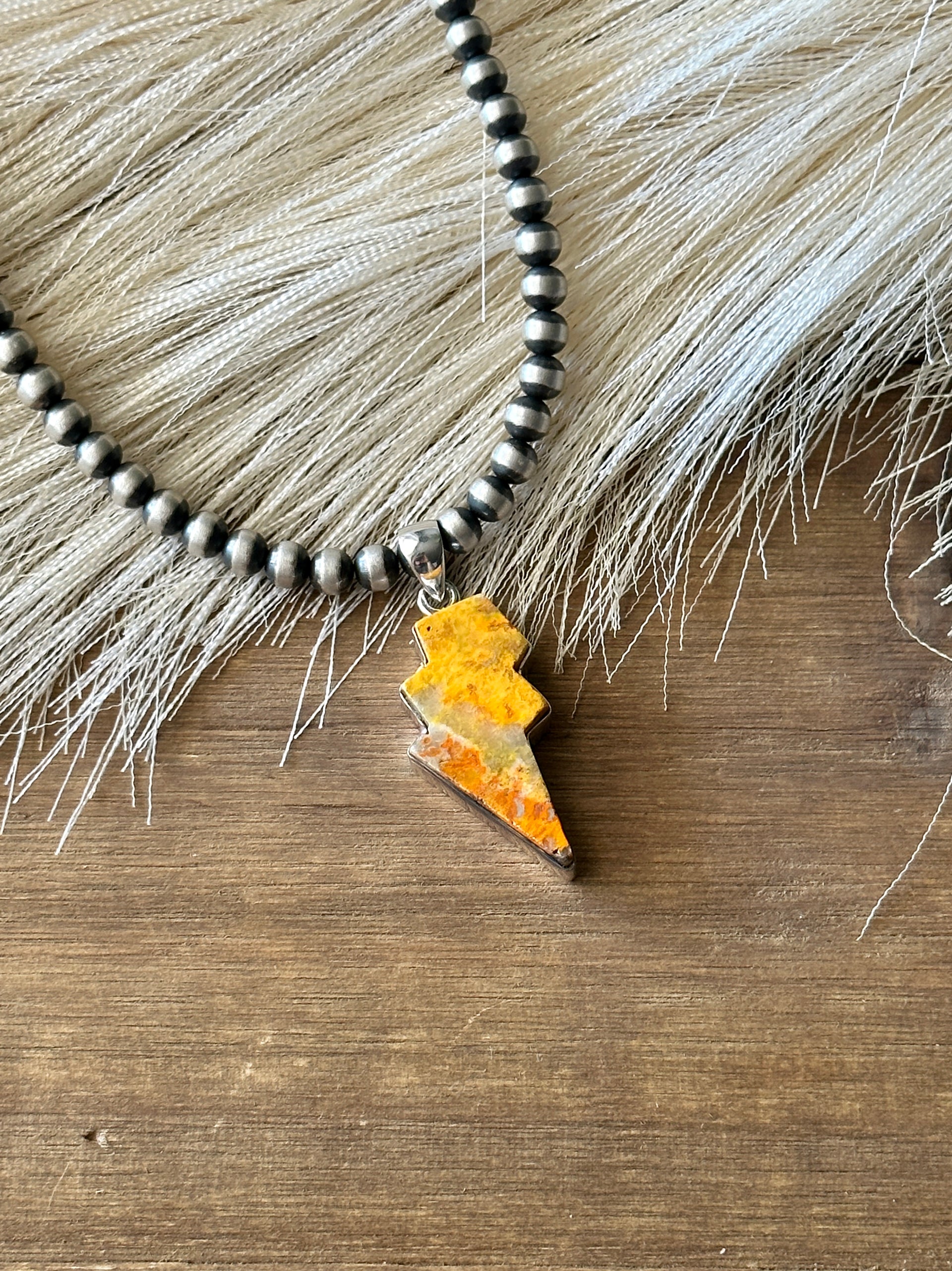 Southwest Handmade Bb Agate & Sterling Silver Lightning Bolt Pendant