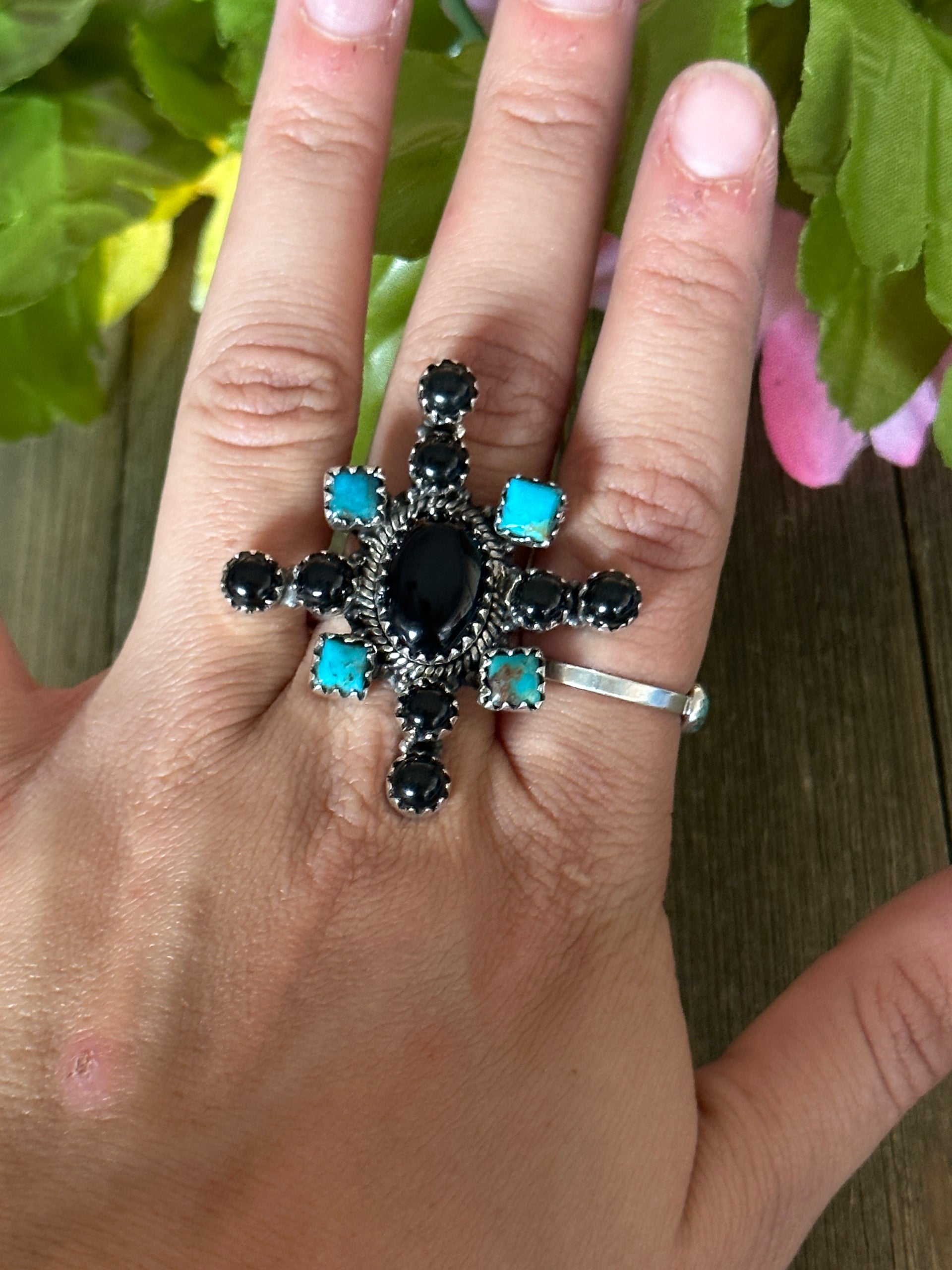 Southwest Handmade Multi Stone & Sterling Silver Adjustable Ring