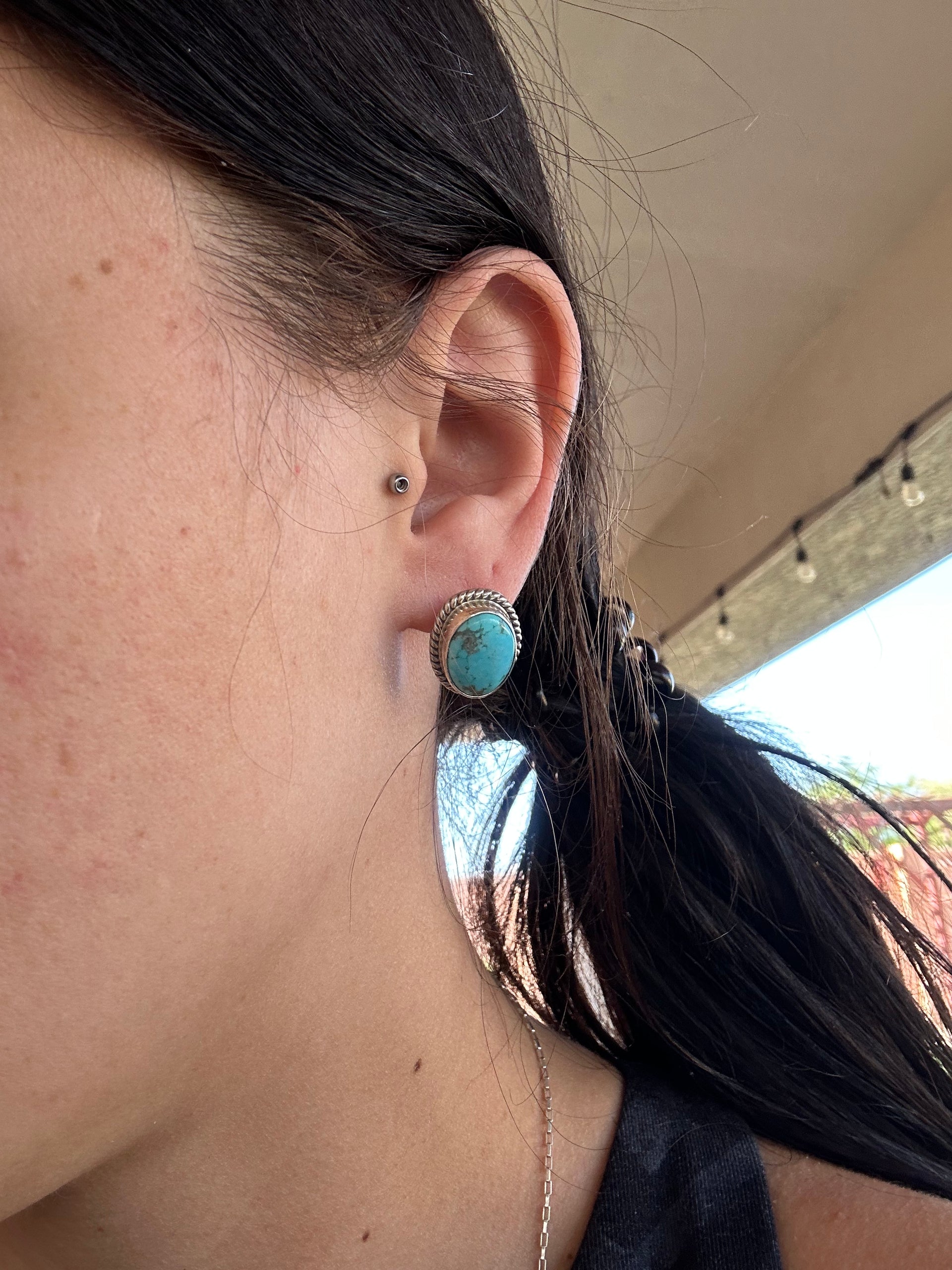Navajo Handmade Royston Turquoise & Sterling Silver Post Earrings