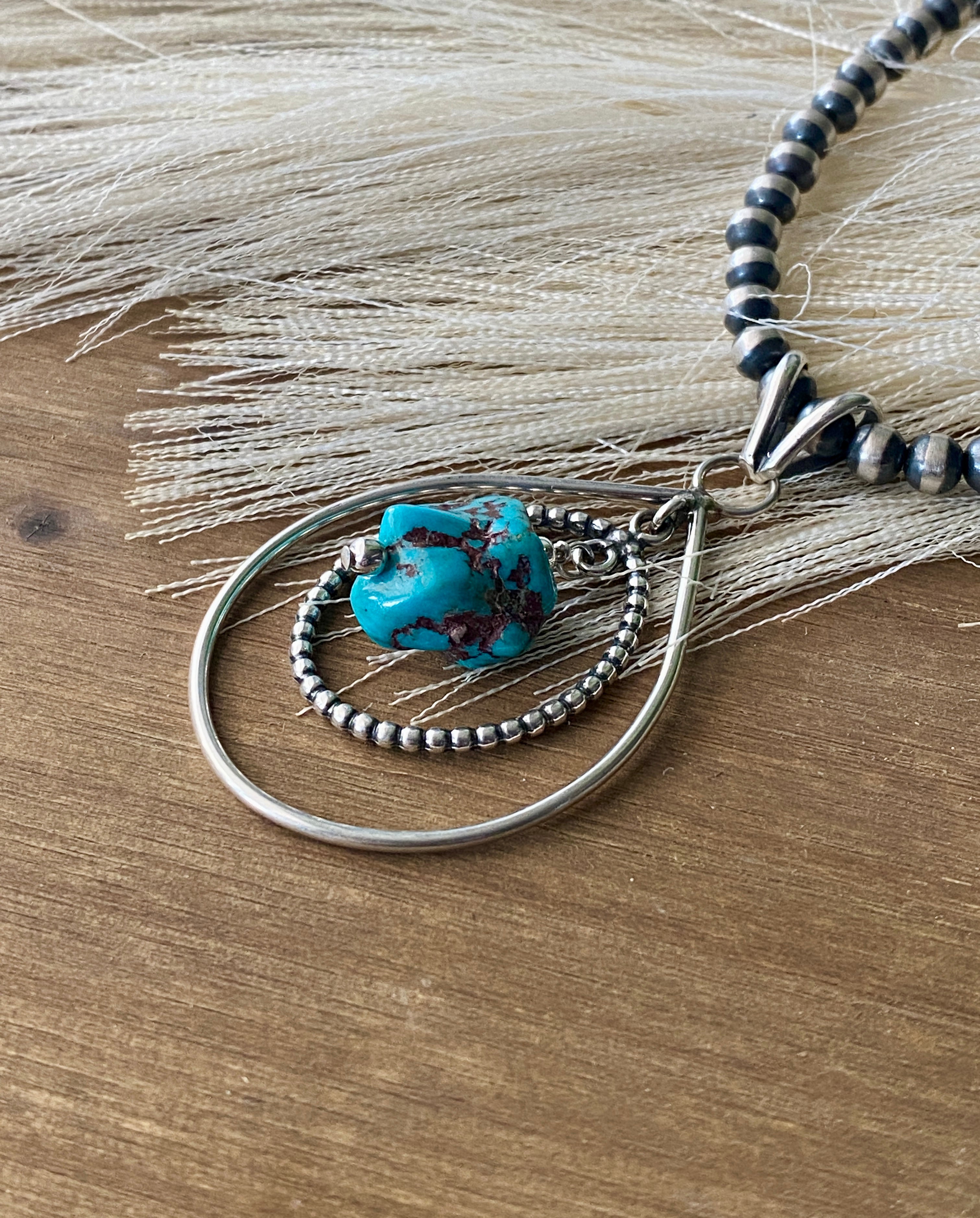 Navajo Made Kingman Turquoise & Sterling Silver Pendant