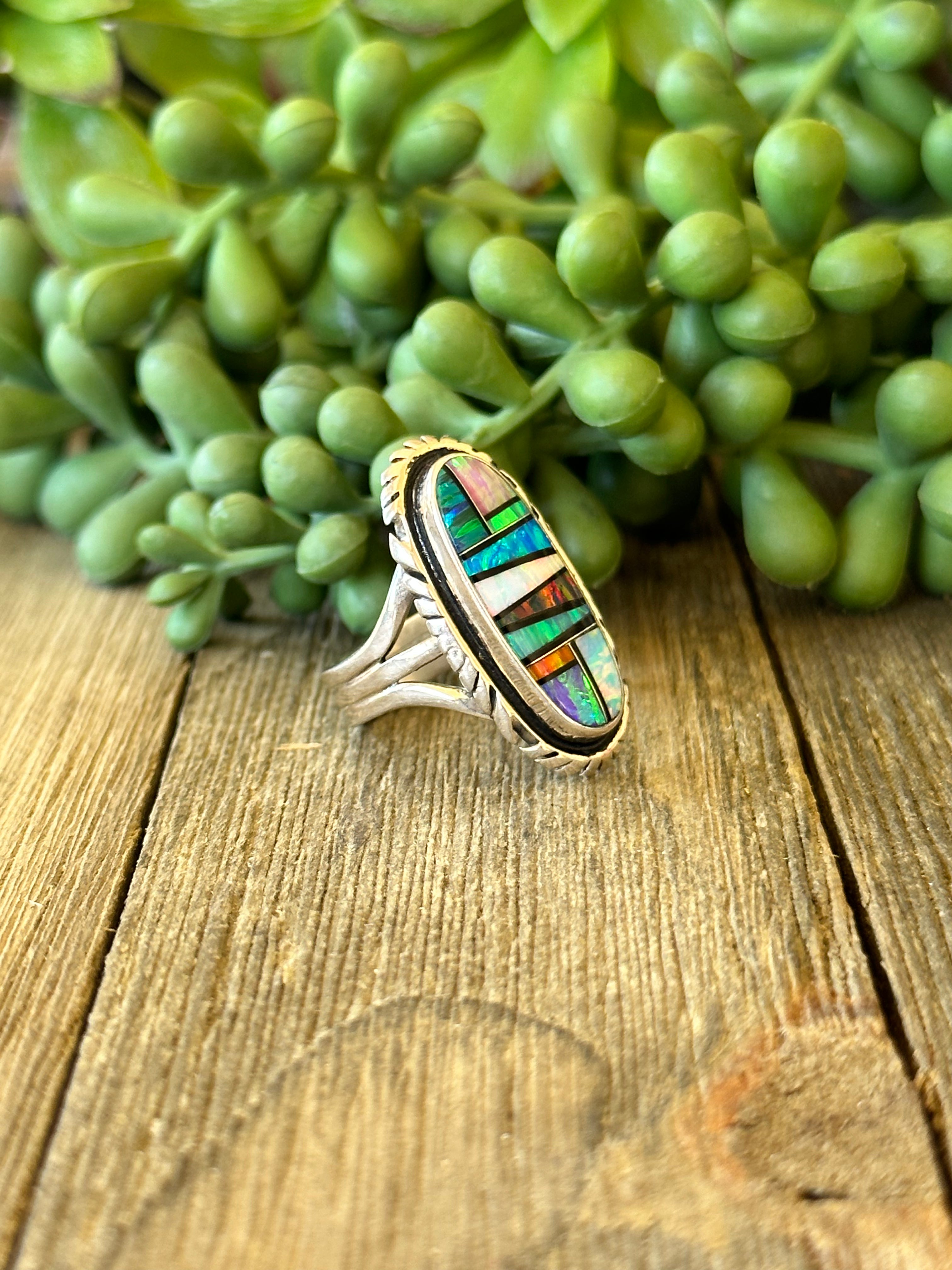 Navajo Made Multi Stone Ring & Sterling Silver Inlay Ring Size 7