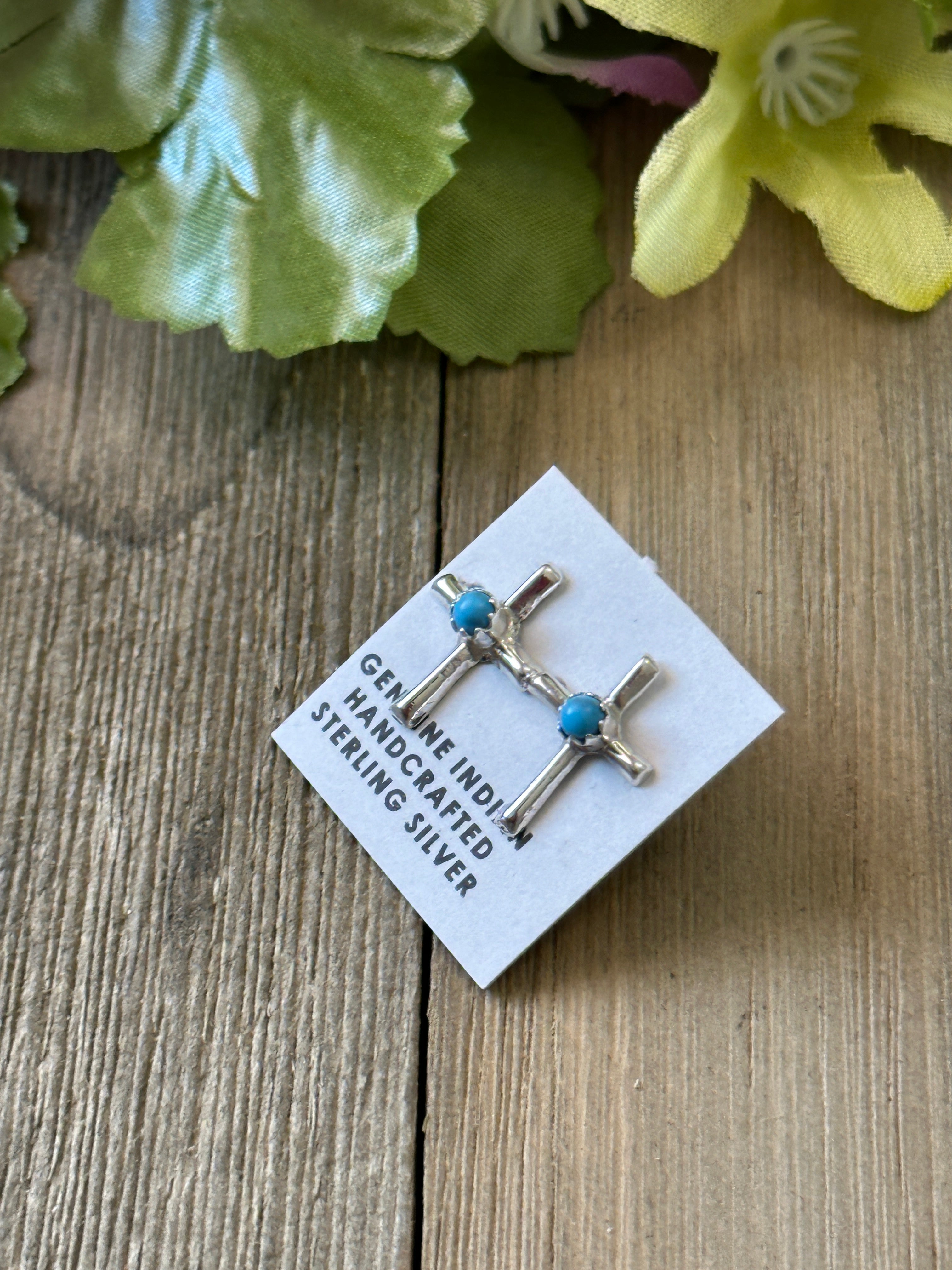 Navajo Made Turquoise & Sterling Silver Cross Earrings