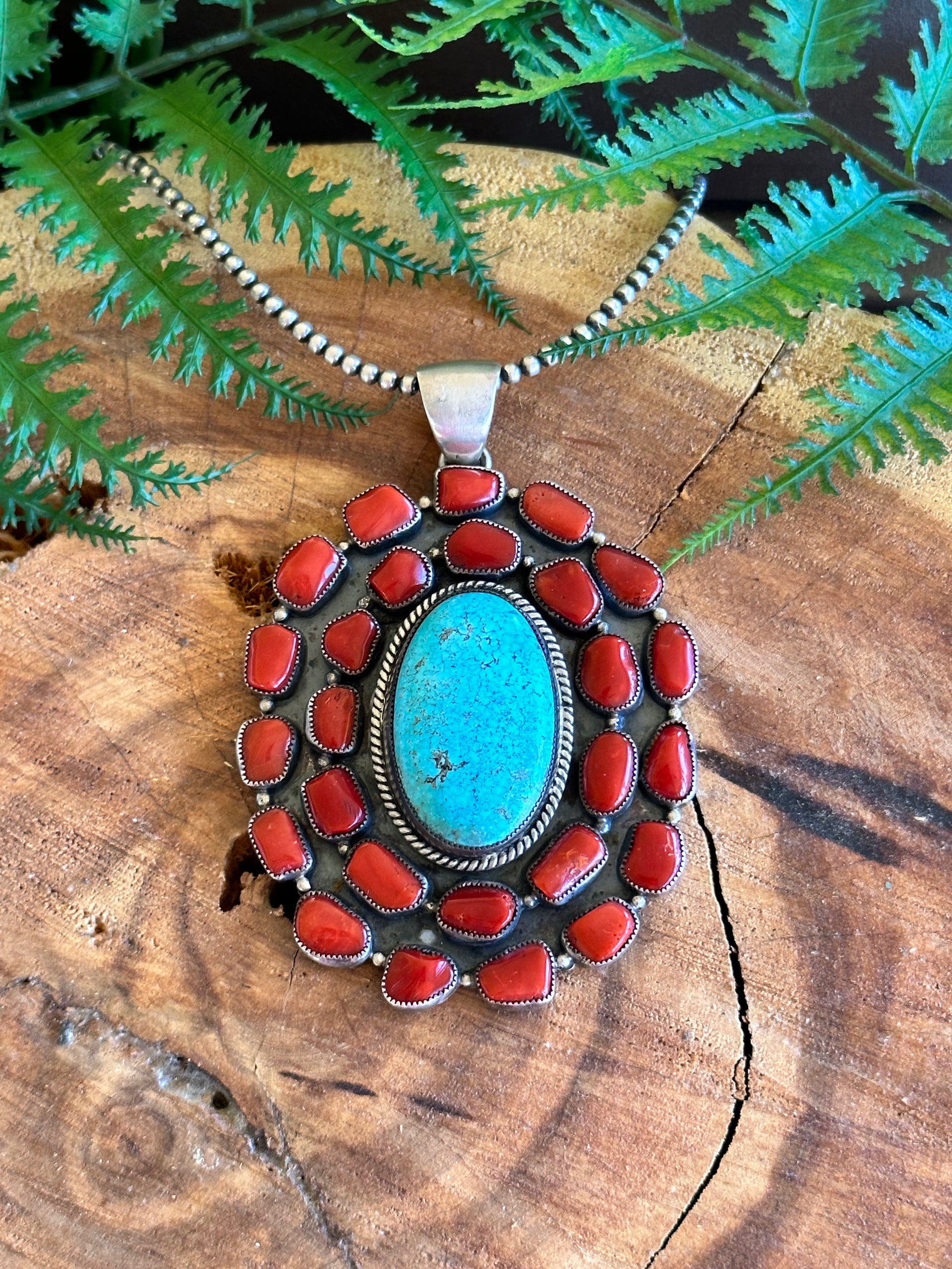 Navajo Made Multi Stone & Sterling Silver Cluster Pendant