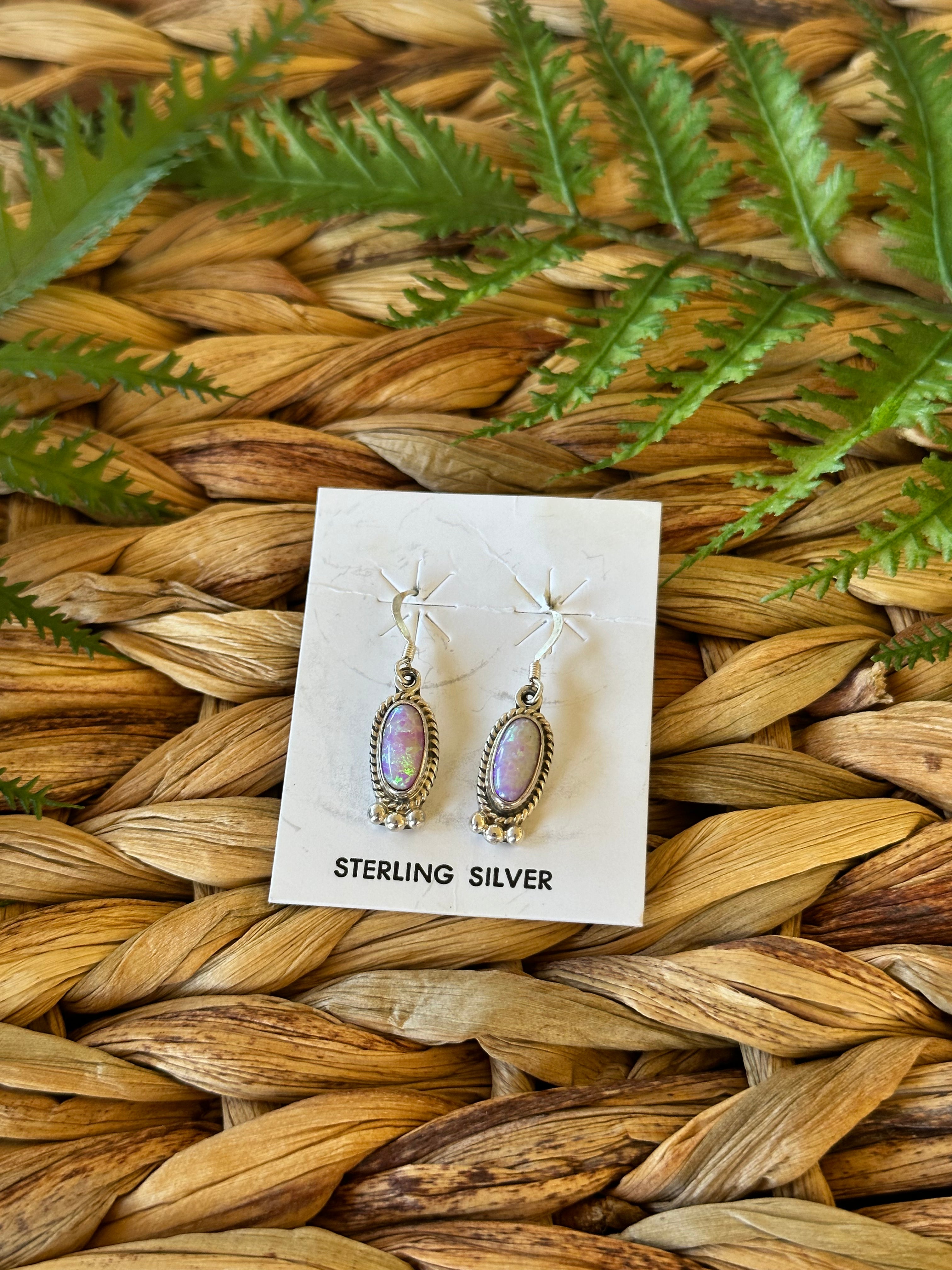 Navajo Made Opal & Sterling Silver Dangle Earrings