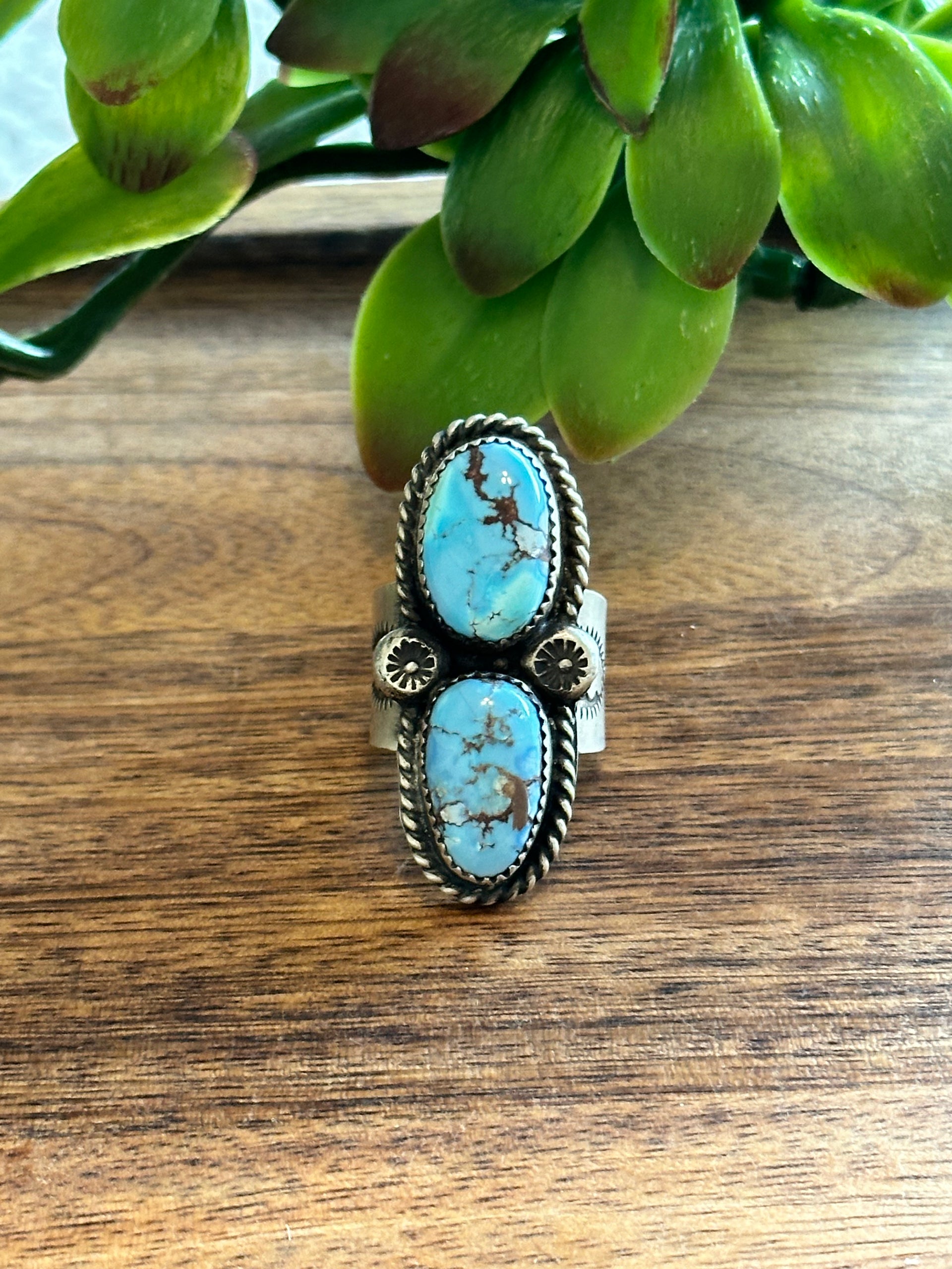 Delbert Secetaro Golden Hills Turquoise & Sterling Silver Adjustable Ring