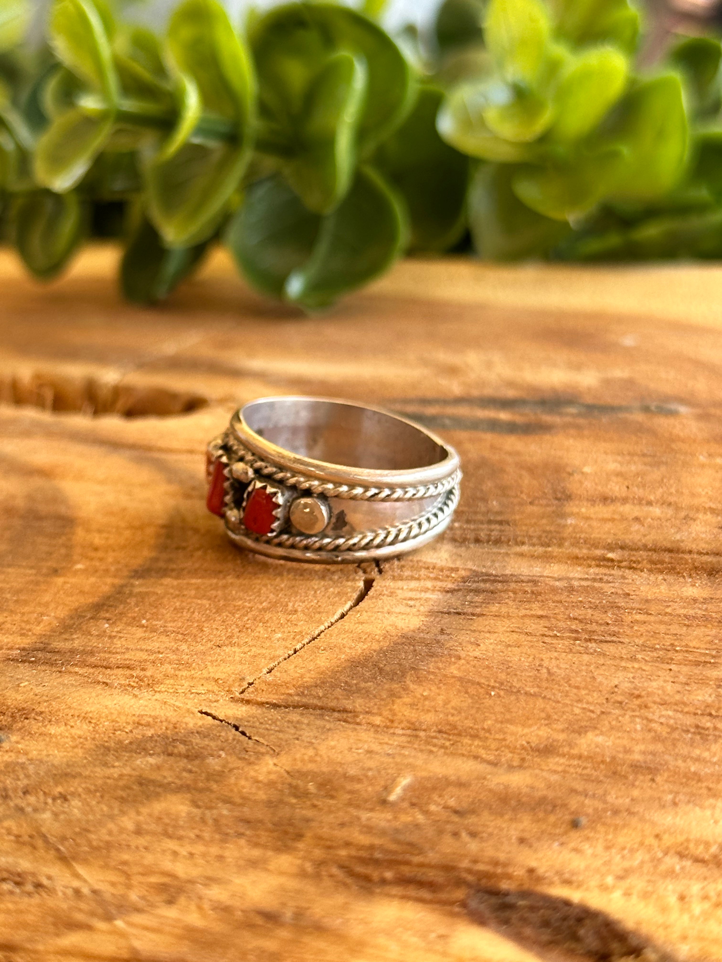 Anita Whitegoat Red Coral & Sterling Silver Ring