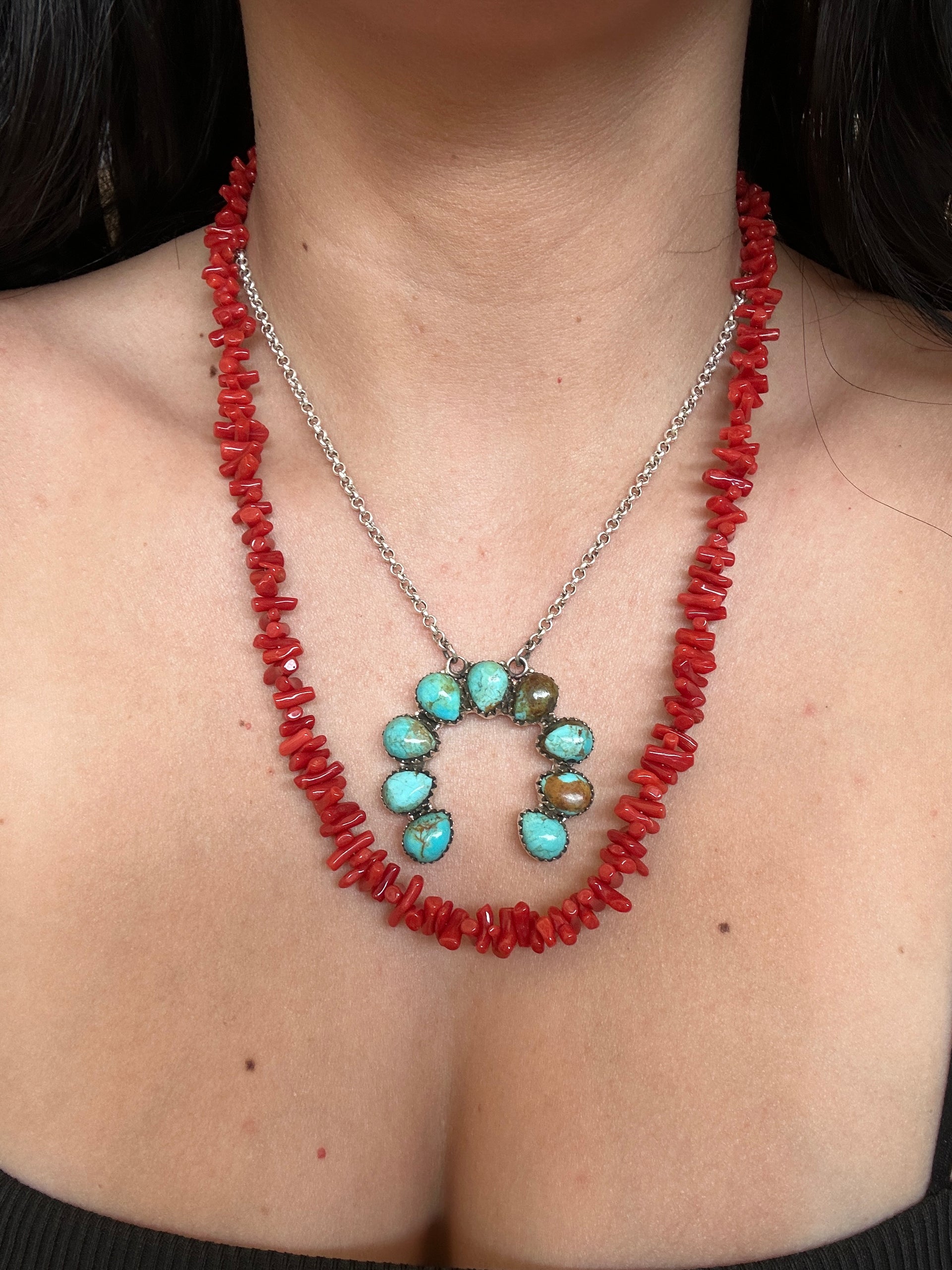 Navajo Strung Red Coral & Sterling Silver Beaded Necklace
