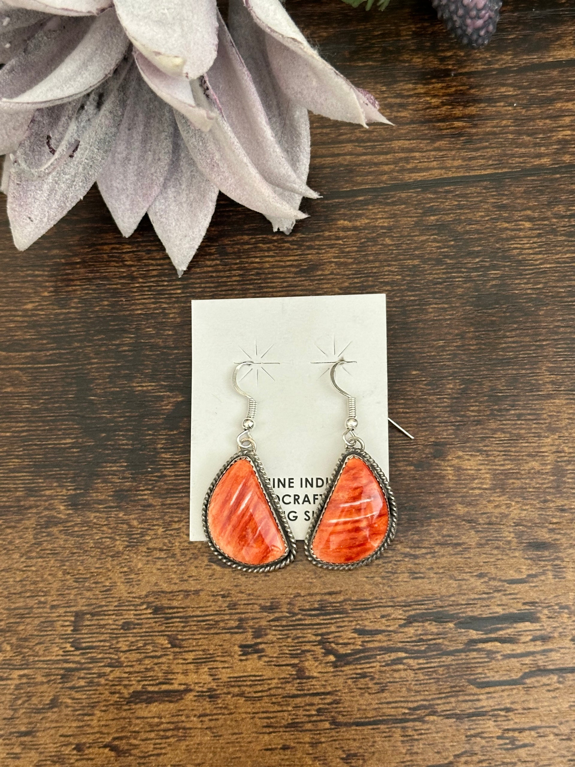Virginia Becenti Red Spiny Oyster & Sterling Silver Dangle Earrings