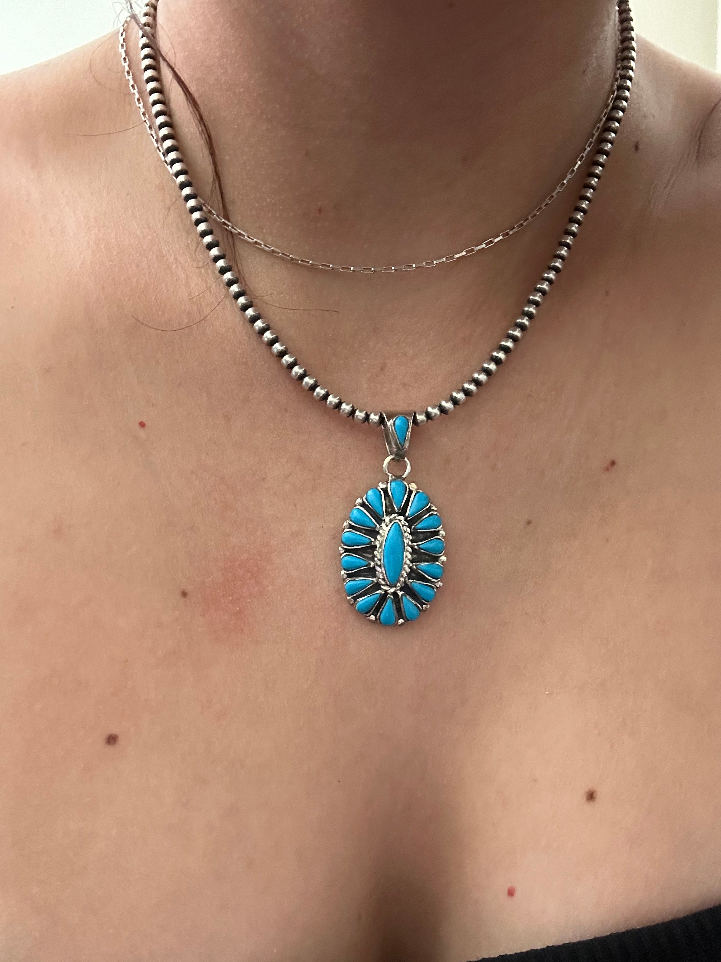 Southwest Made Turquoise & Sterling Silver Cluster Pendant