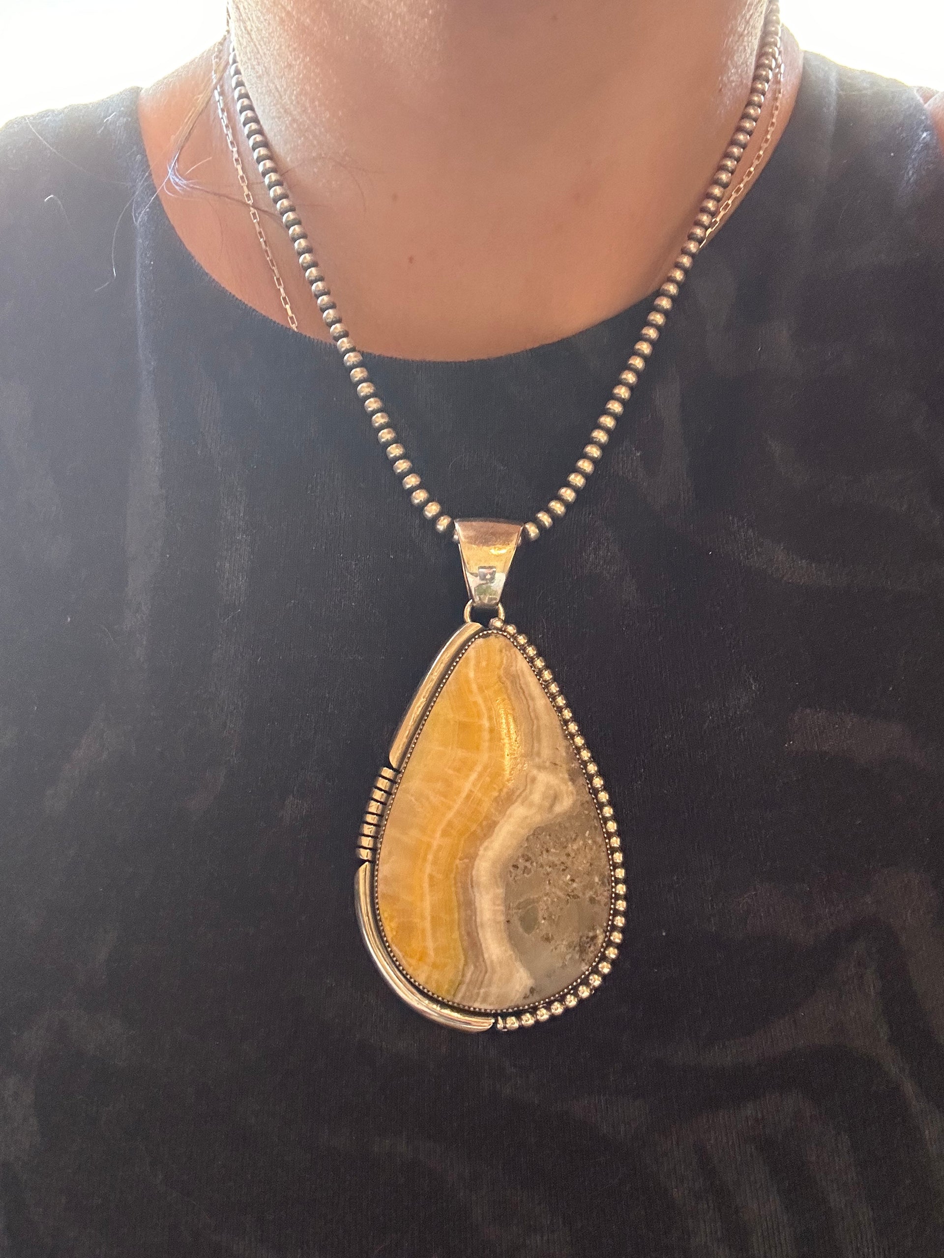 Larry Kay Bumblebee Jasper & Sterling Silver Pendant