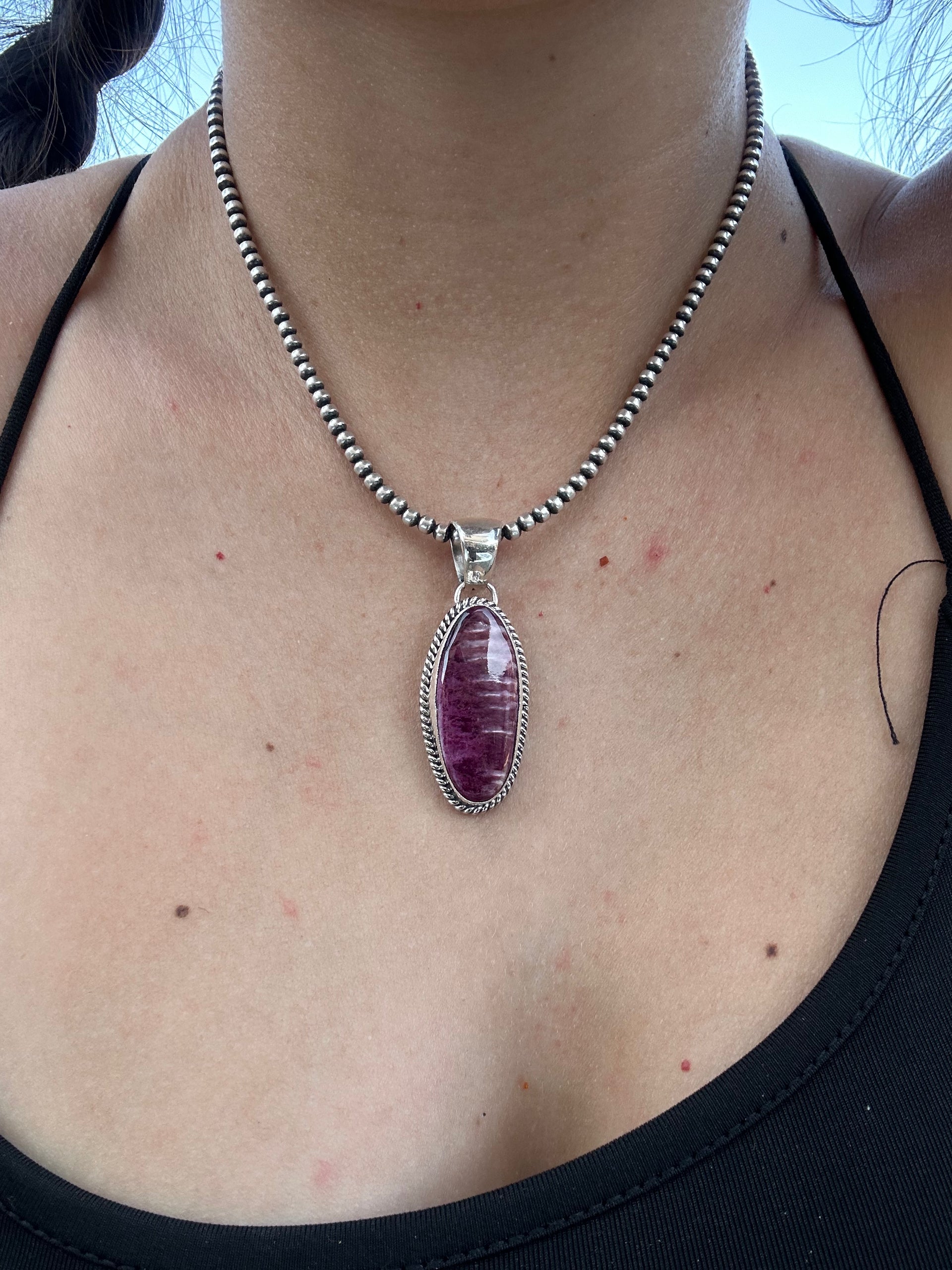 Navajo Made Purple Spiny Oyster & Sterling Silver Pendant