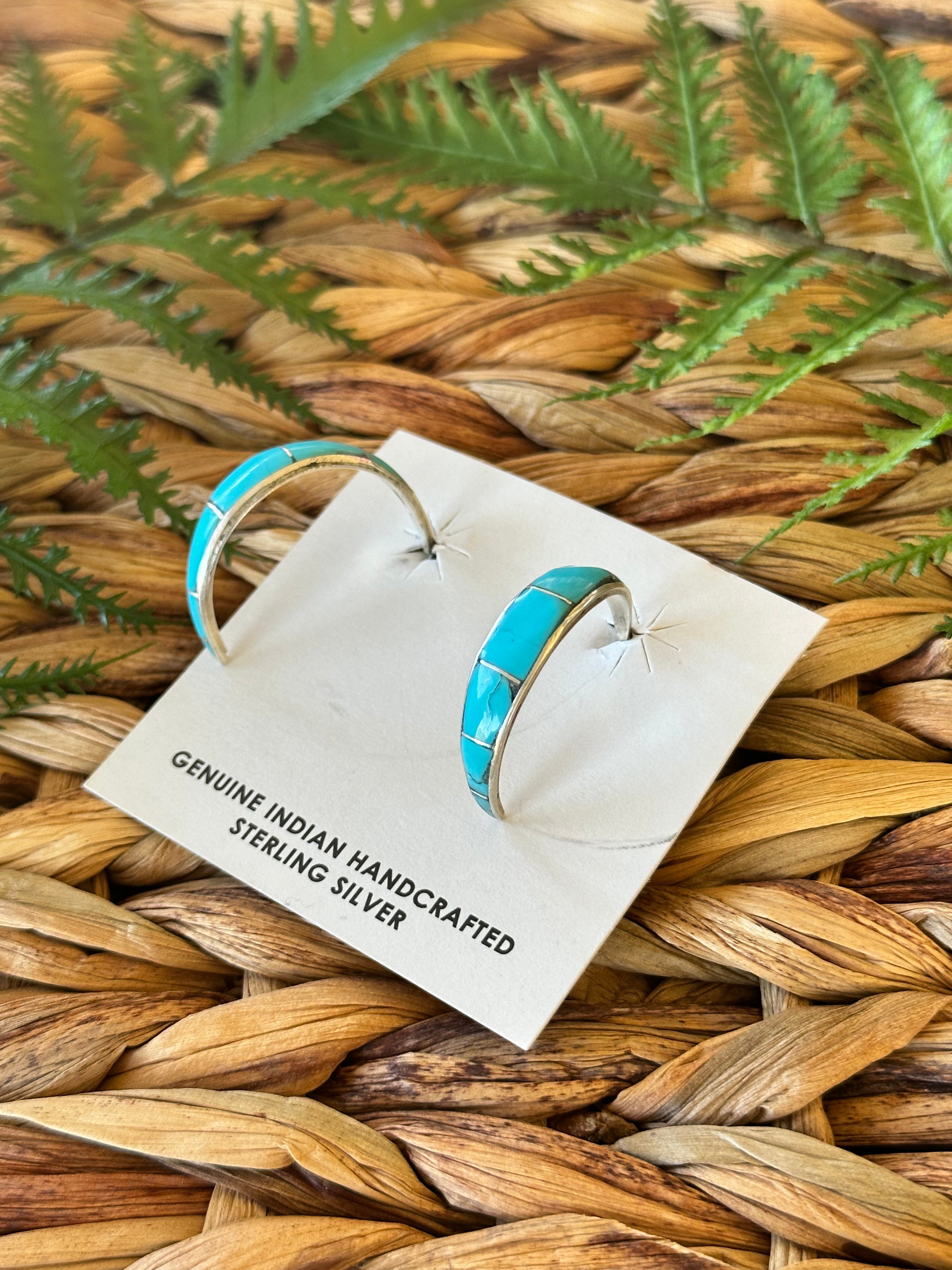 Kee Johnson Kingman Turquoise & Sterling Silver Post Hoop Earrings