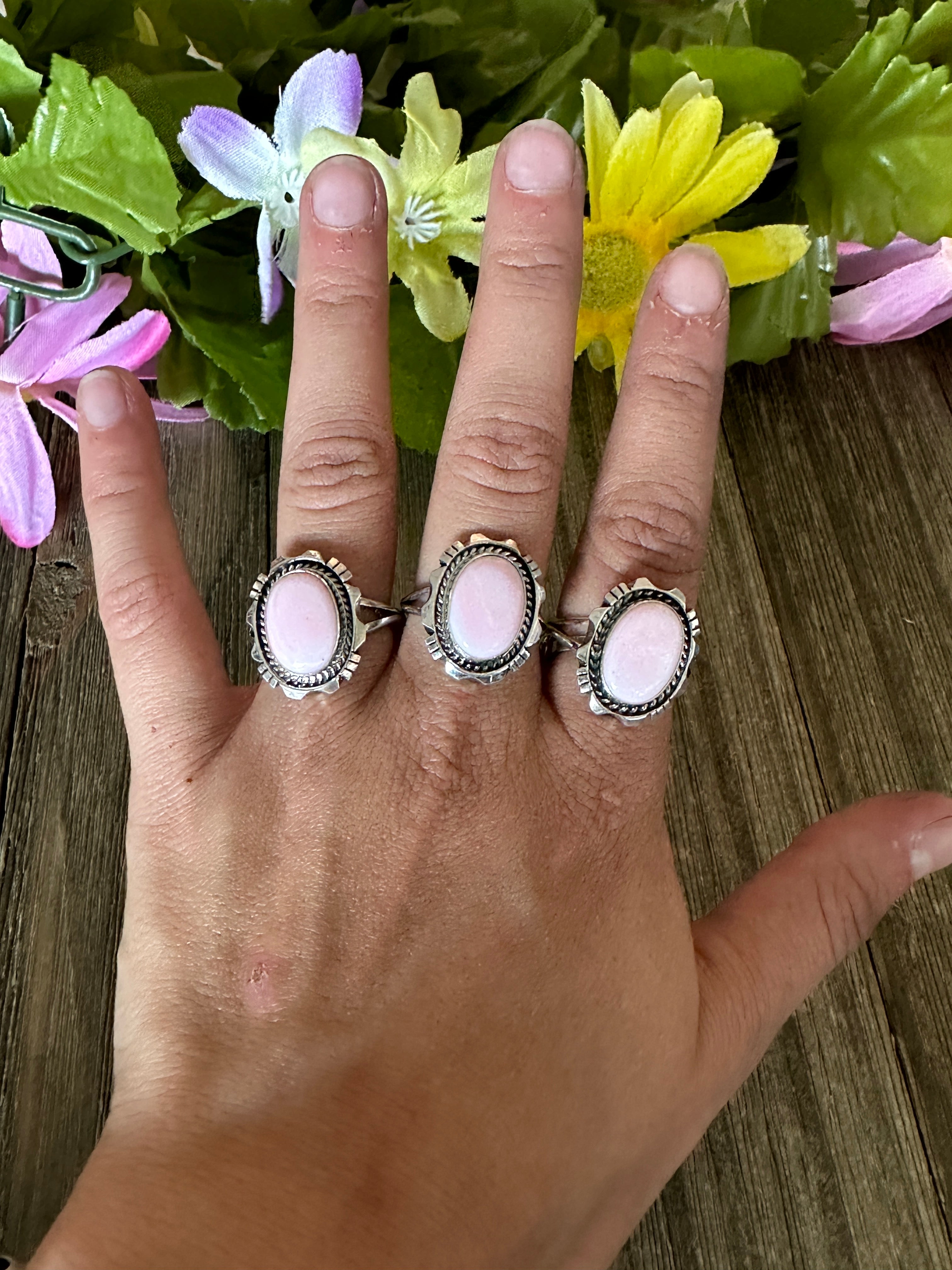 Navajo Made Pink Conch & Sterling Silver Ring