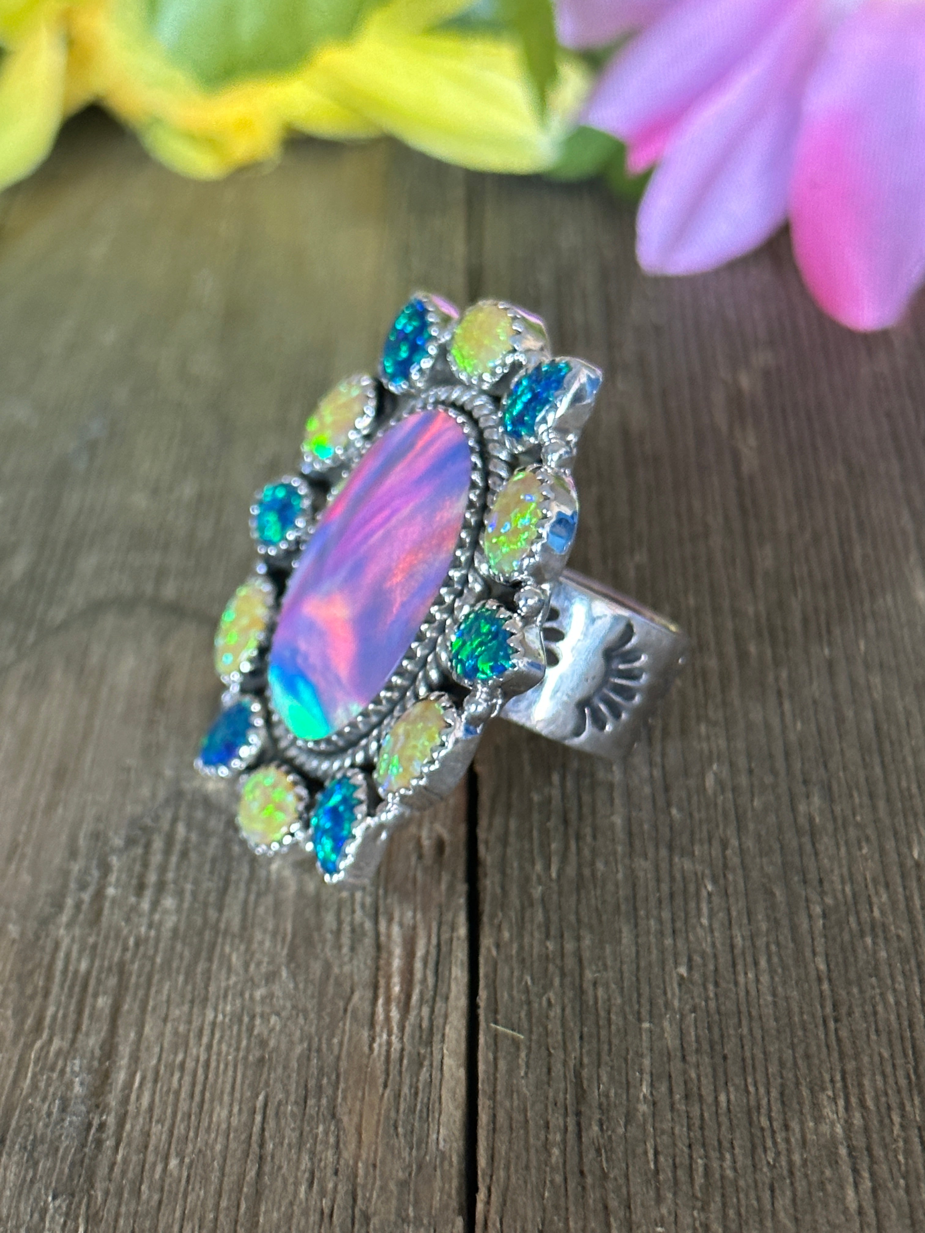 Southwest Handmade Multi Stone & Sterling Silver Adjustable Ring