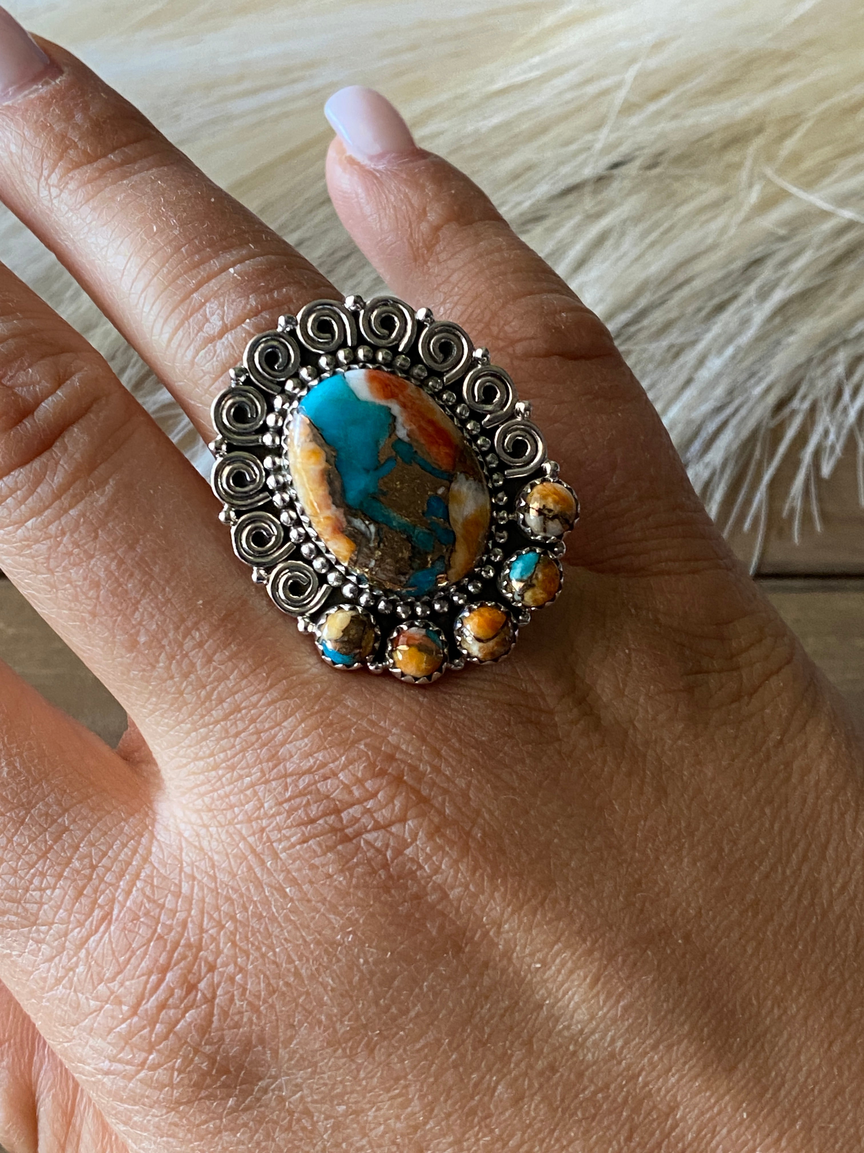 Southwest Handmade Mohave Turquoise & Sterling Silver Adjustable Ring