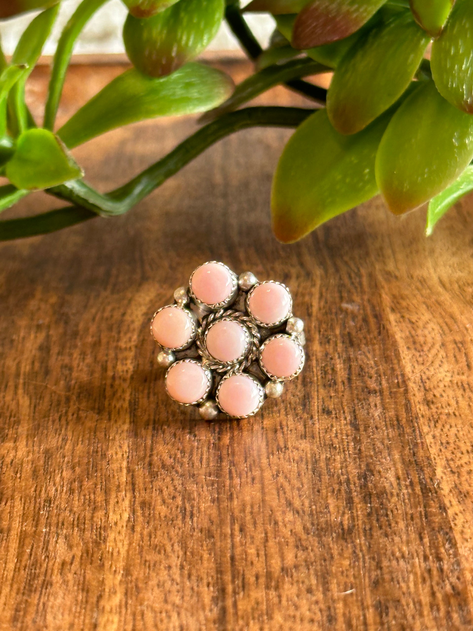 Maxine Ramirez Pink Conch & Sterling Silver Cluster Ring