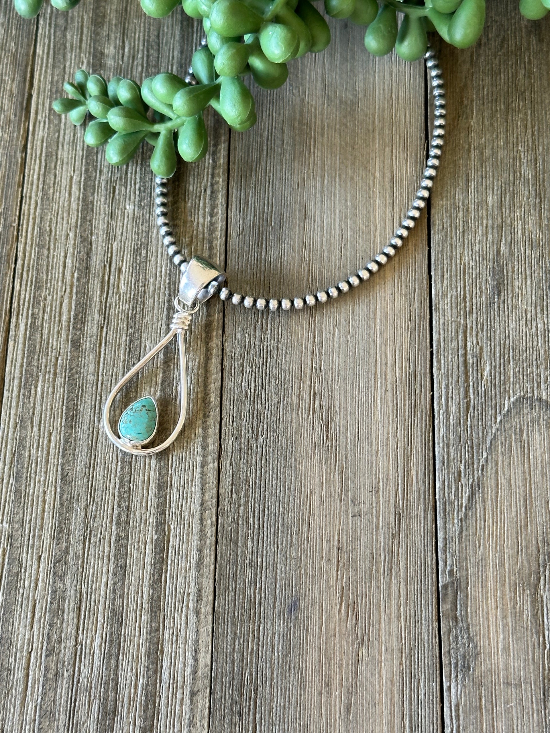 Navajo Made Kingman Turquoise & Sterling Silver Pendant
