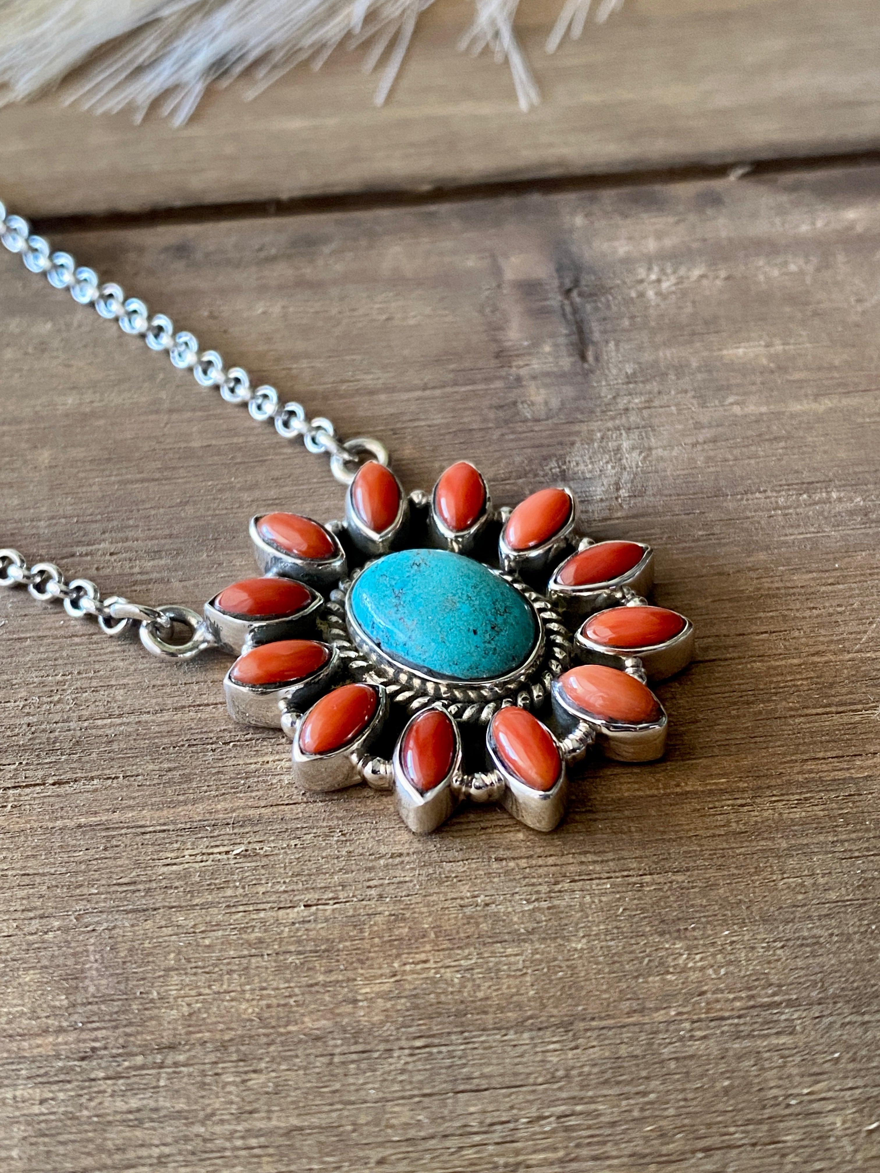 Southwest Handmade Multi Stone & Sterling Silver Cluster Necklace