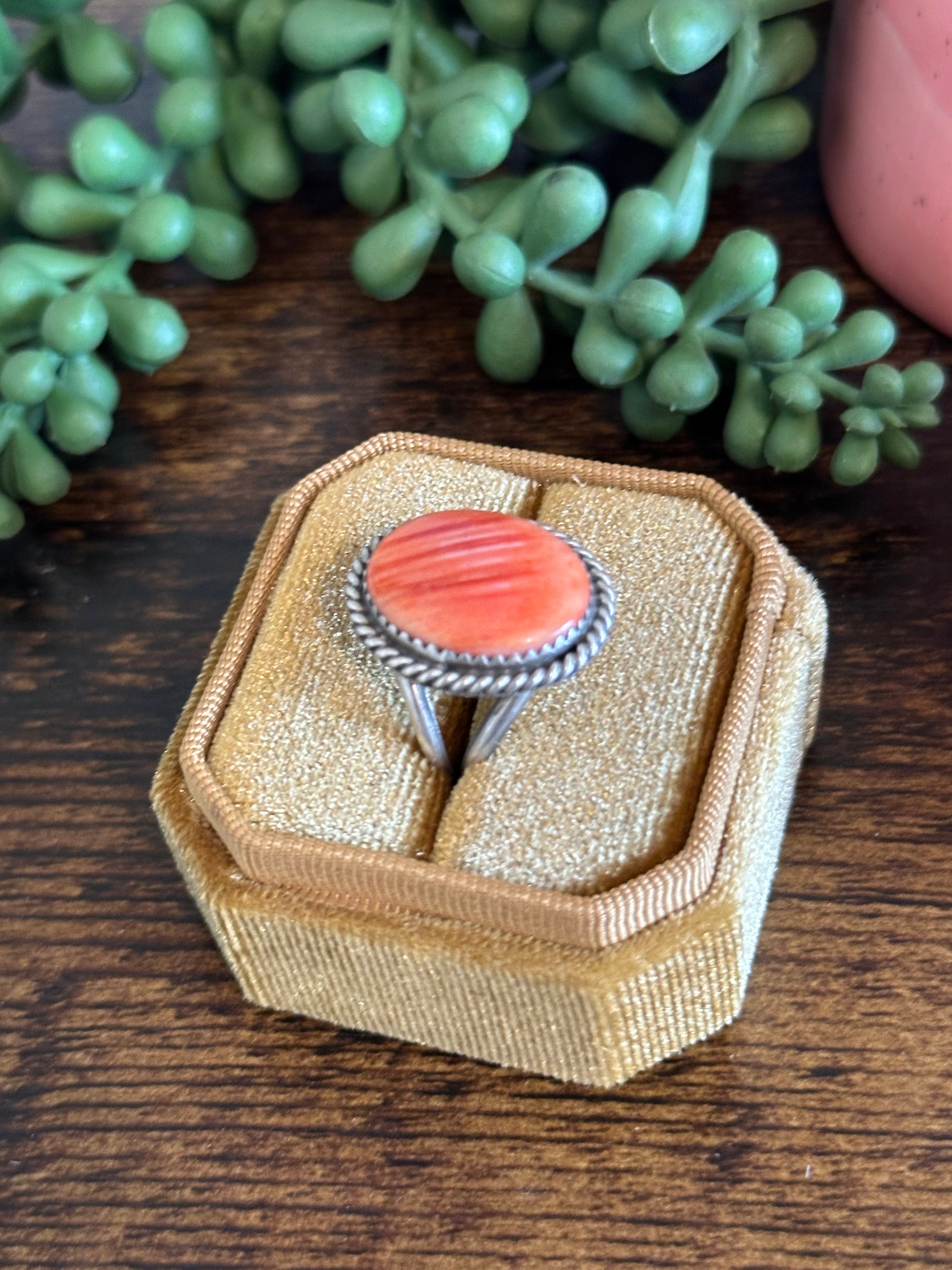 Navajo Made Spiny Oyster & Sterling Silver Ring