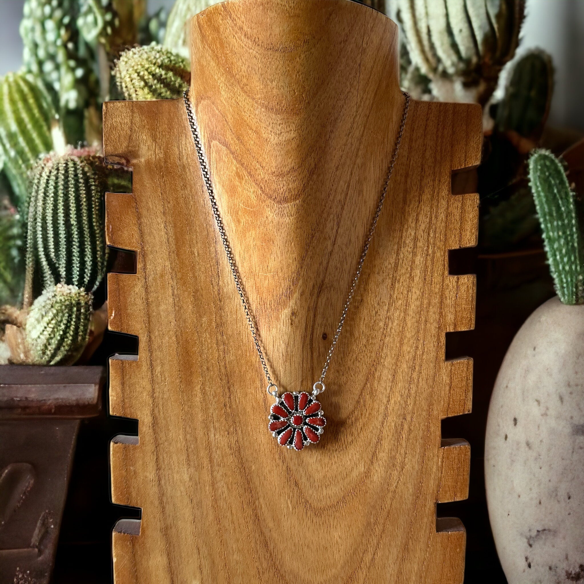 Alicia Wilson Coral & Sterling Silver Cluster Necklace