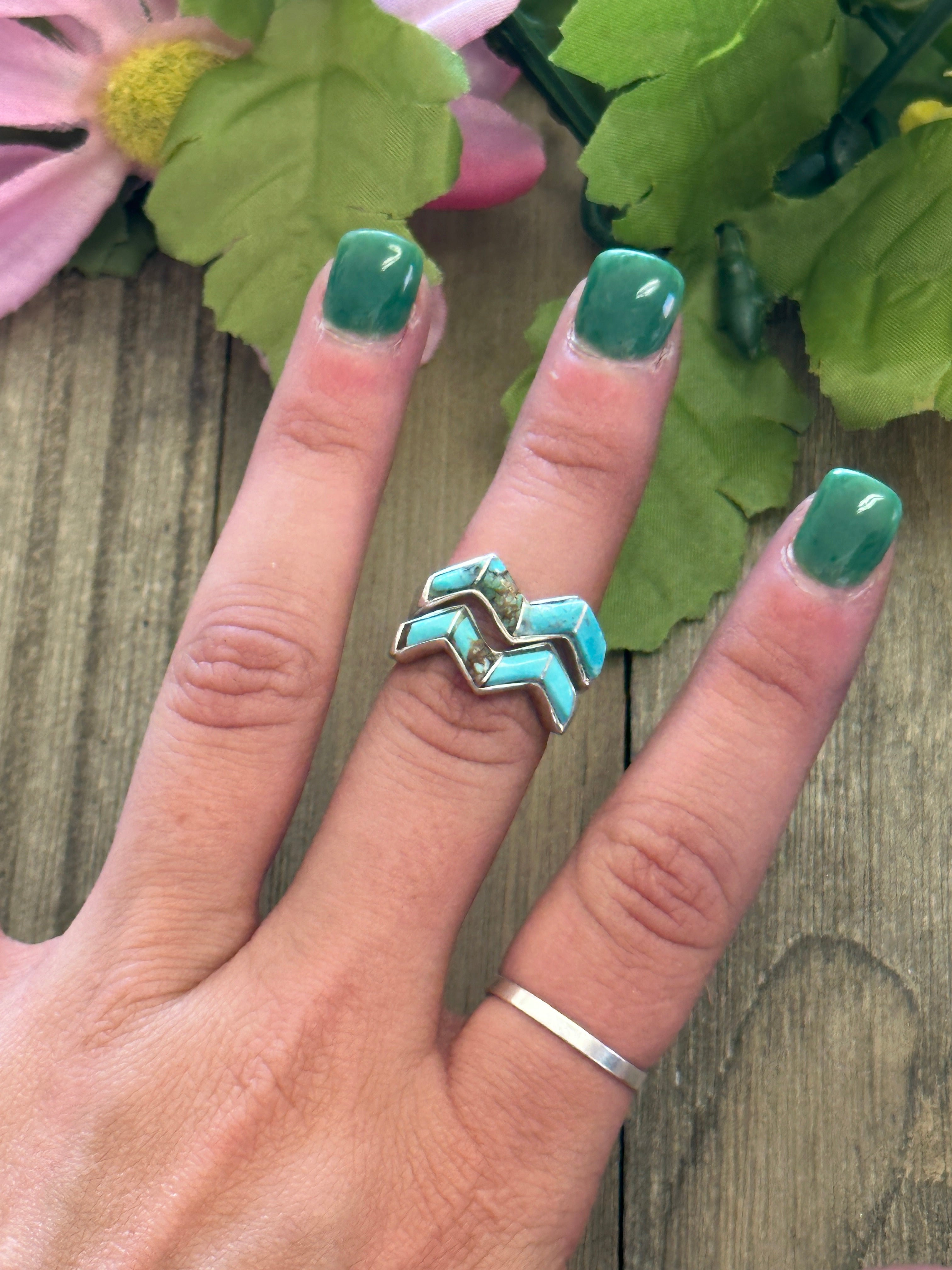 Navajo Made #8 Turquoise & Sterling Silver Ring