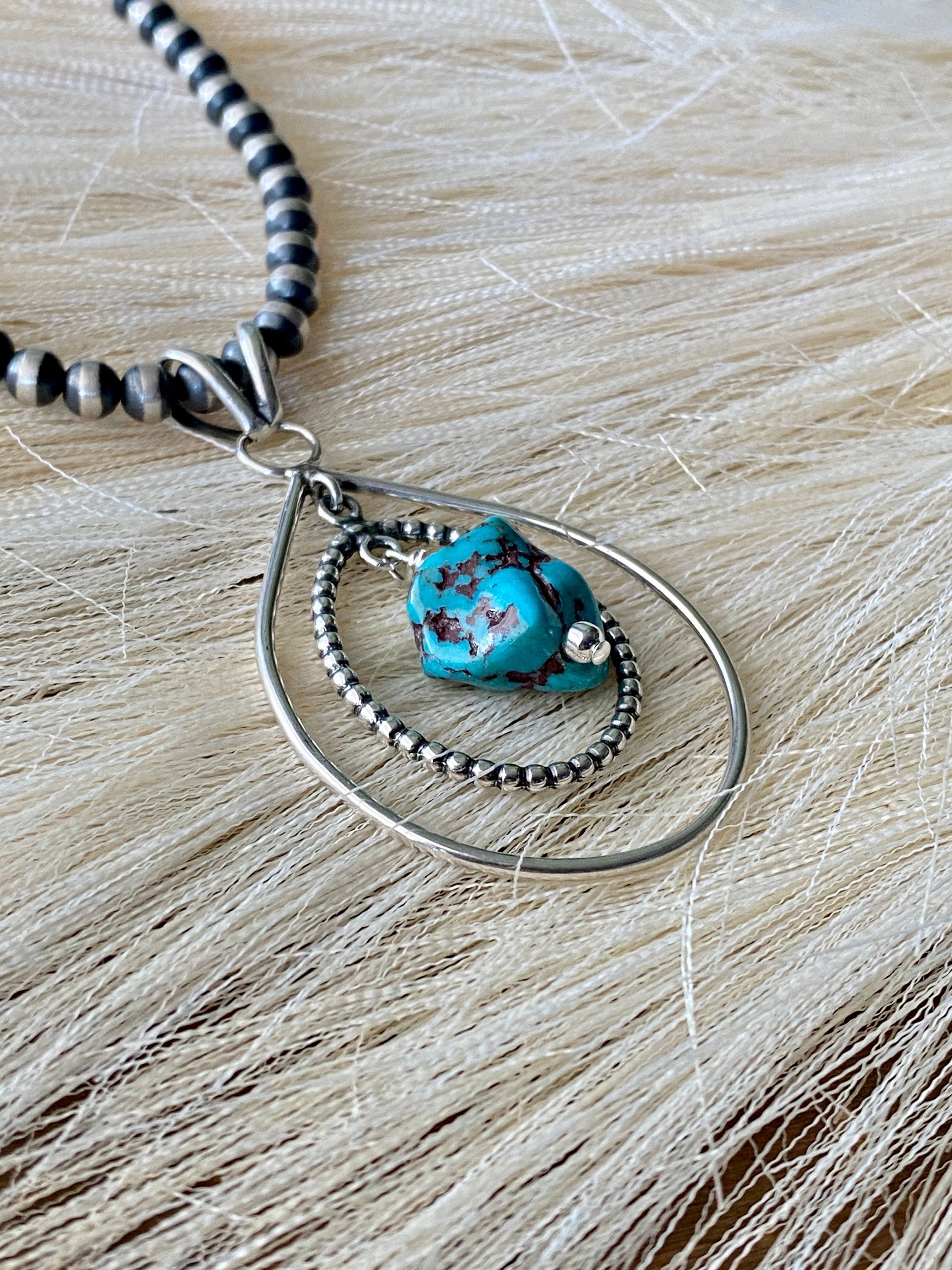 Navajo Made Kingman Turquoise & Sterling Silver Pendant