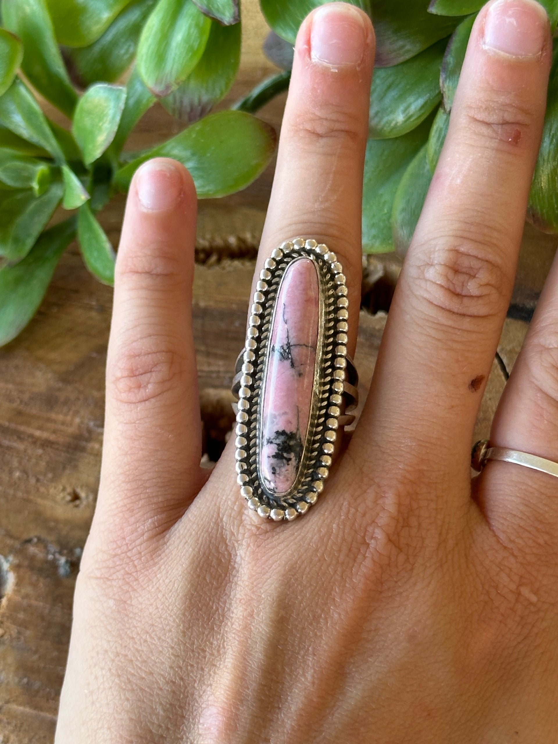 Navajo Made Rhodonite & Sterling Silver Ring Size 5.75