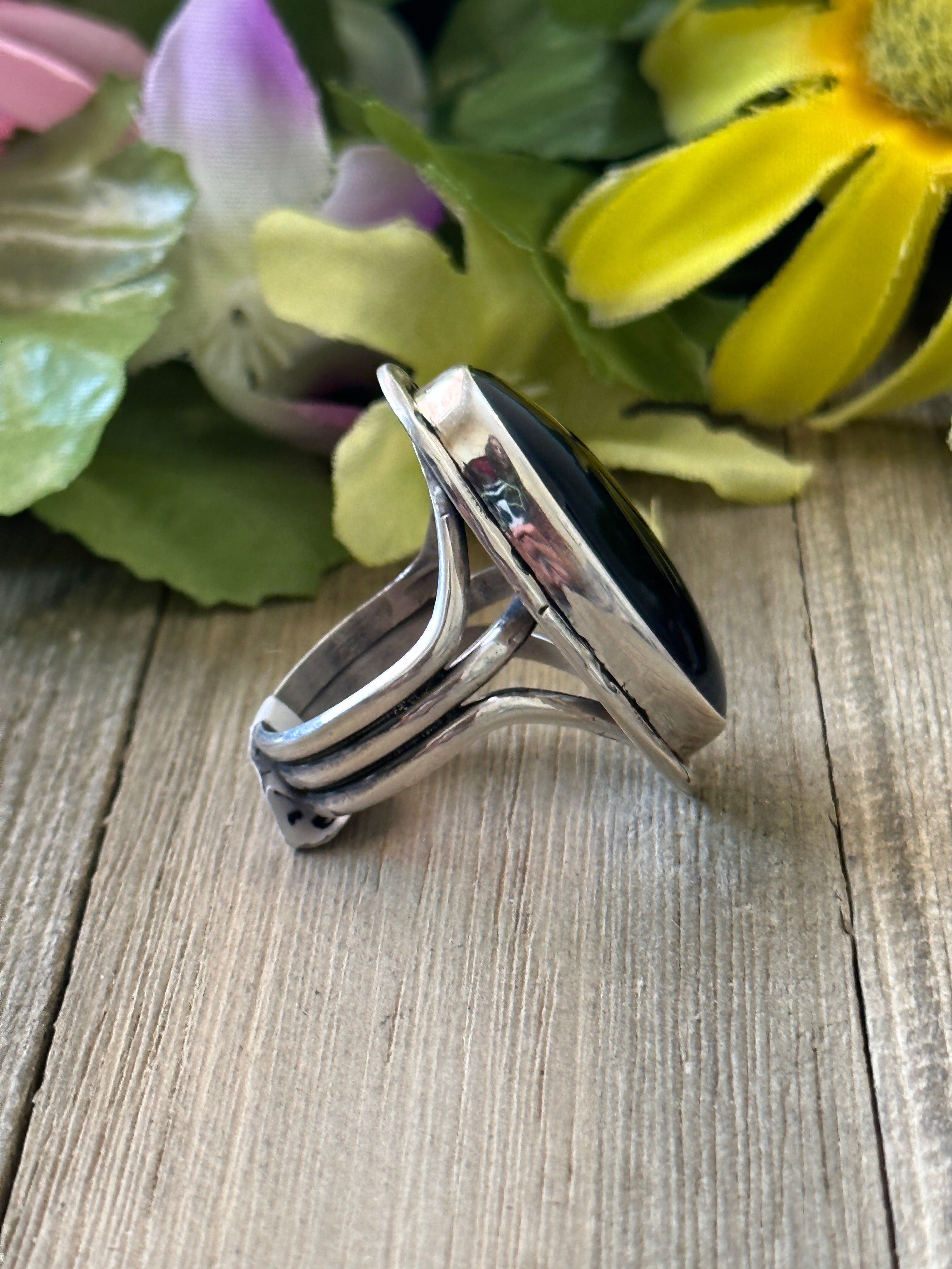 Navajo Made Onyx & Sterling Silver Ring