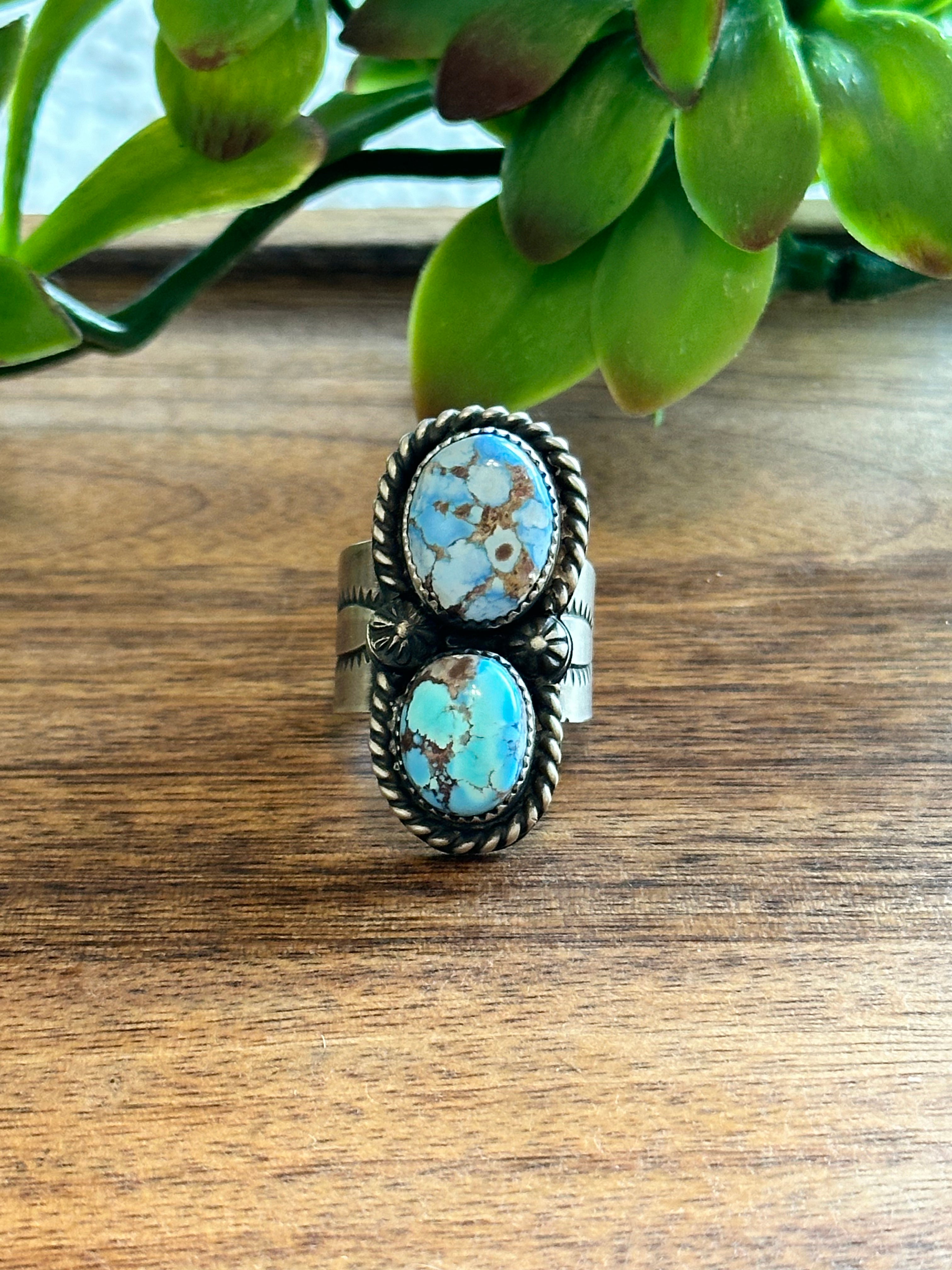 Delbert Secetaro Golden Hills Turquoise & Sterling Silver Adjustable Ring