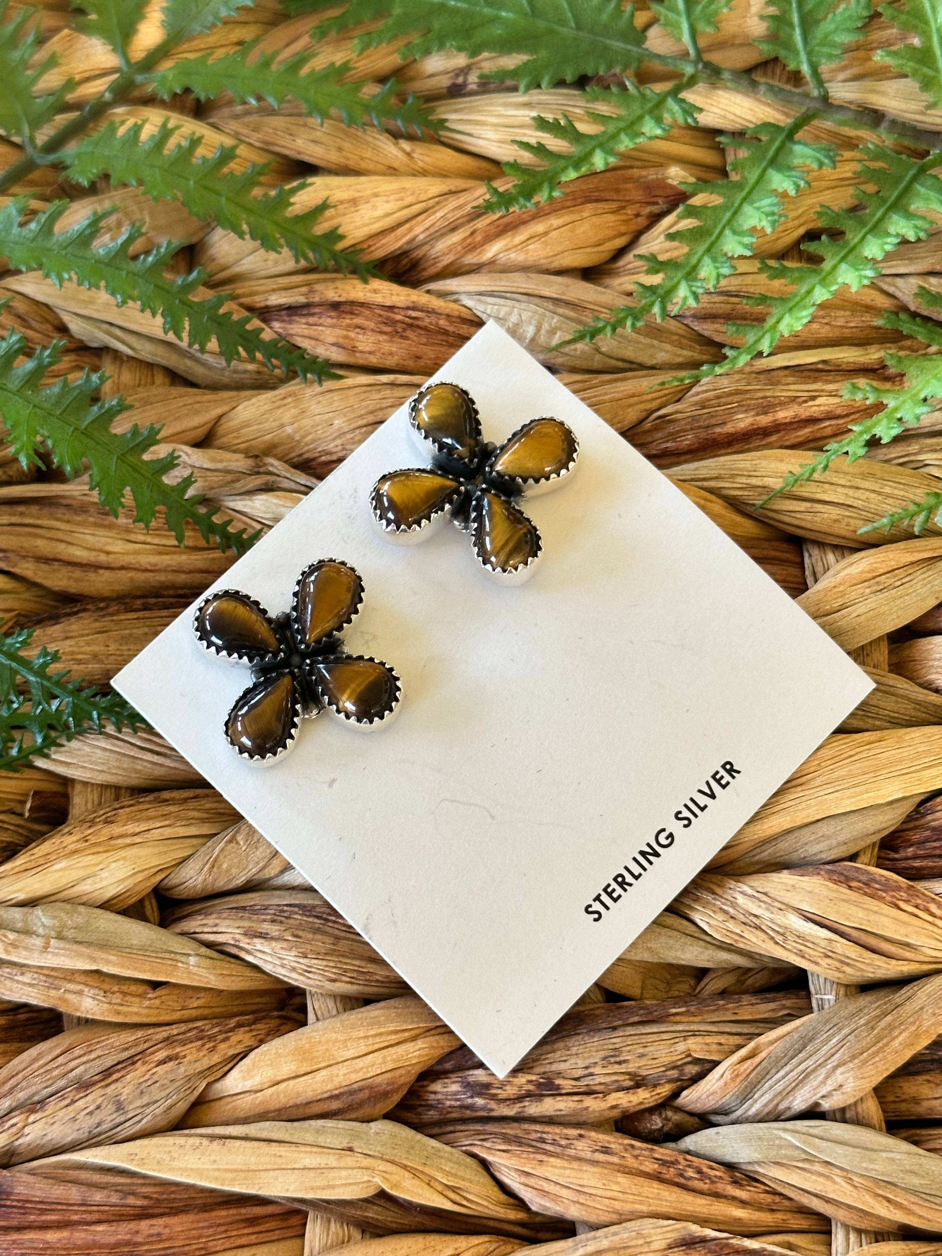 Southwest Made Tigers Eye & Sterling Silver Post Earrings