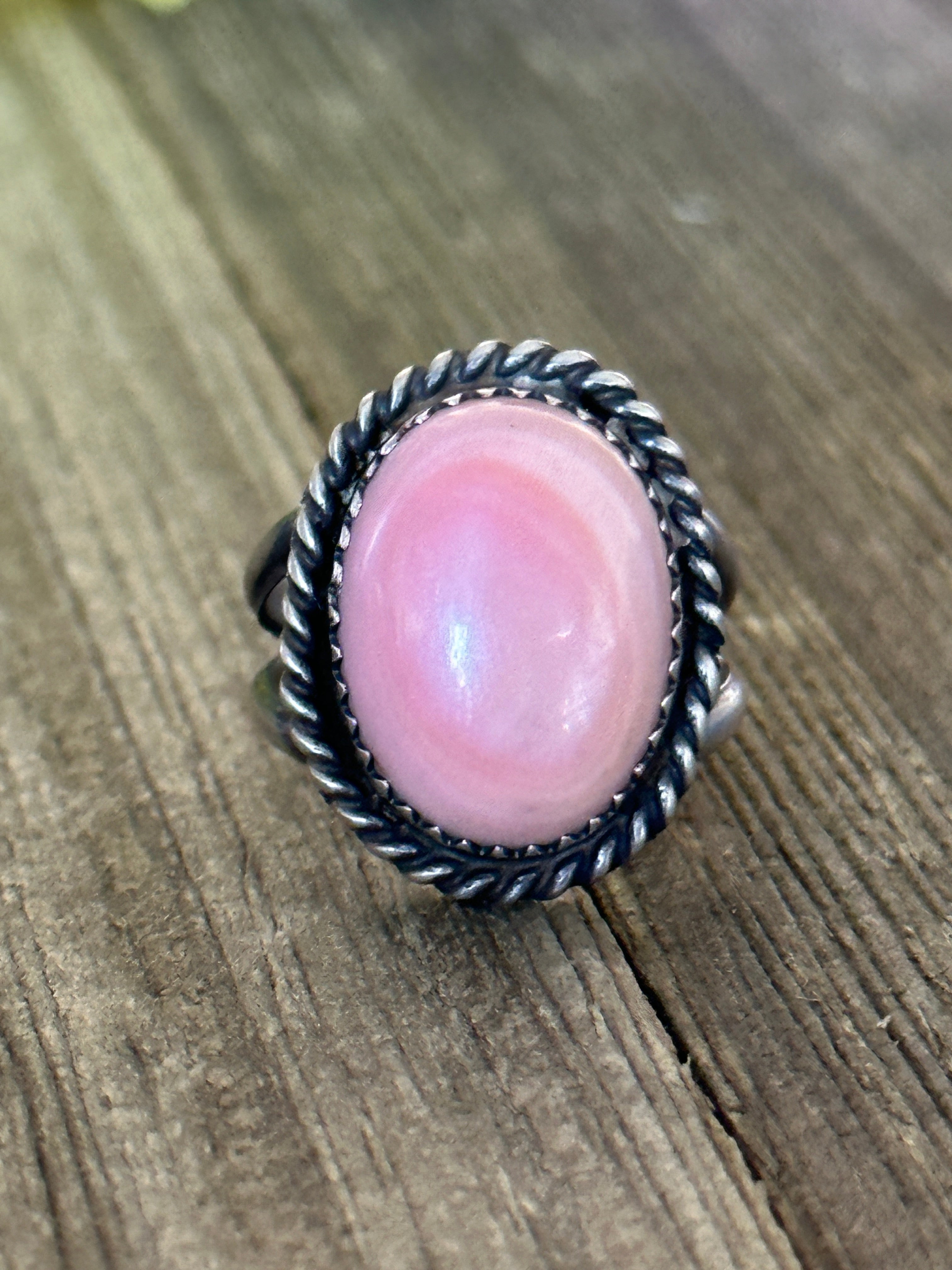 Navajo Made Pink Conch & Sterling Silver Ring