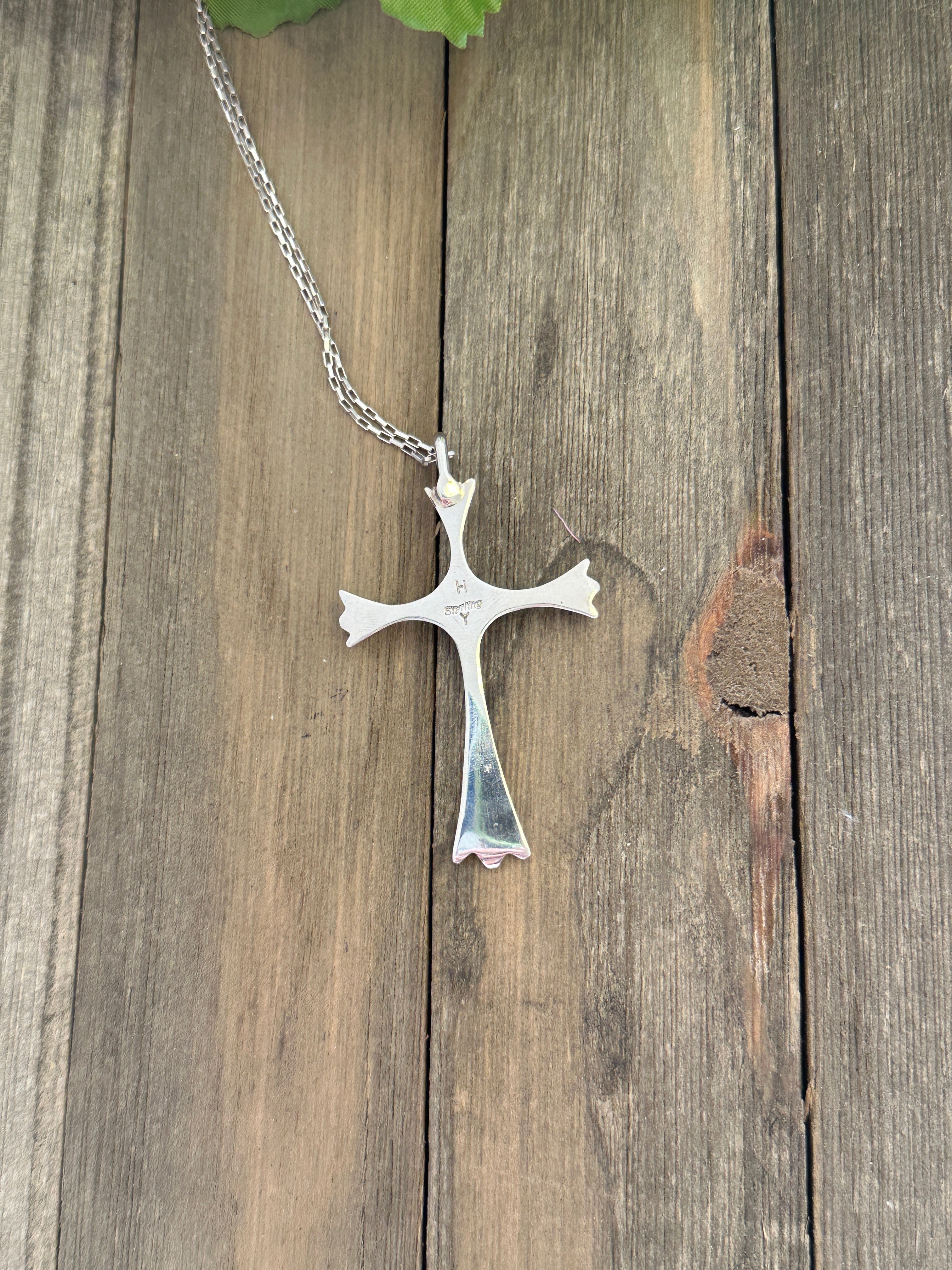 Navajo Made Kingman Turquoise & Sterling Silver Cross Pendant