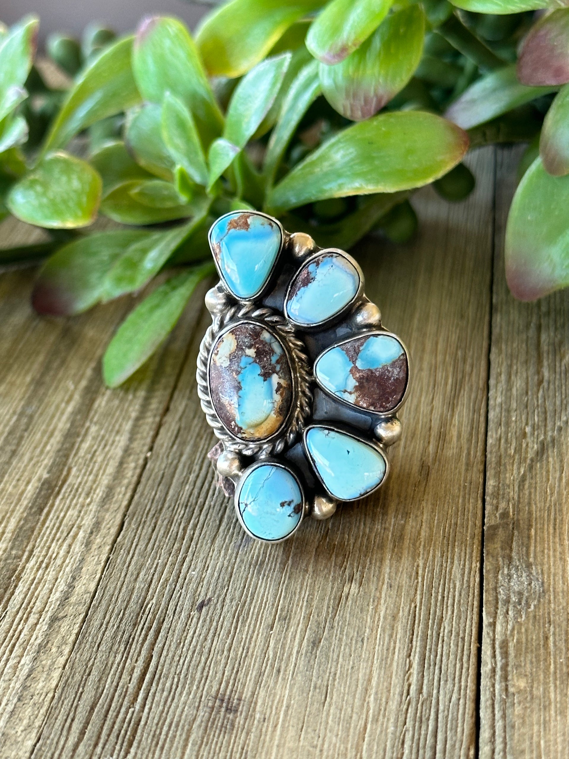 Augustine Largo Golden Hills Turquoise & Sterling Silver Half Cluster Adjustable Ring