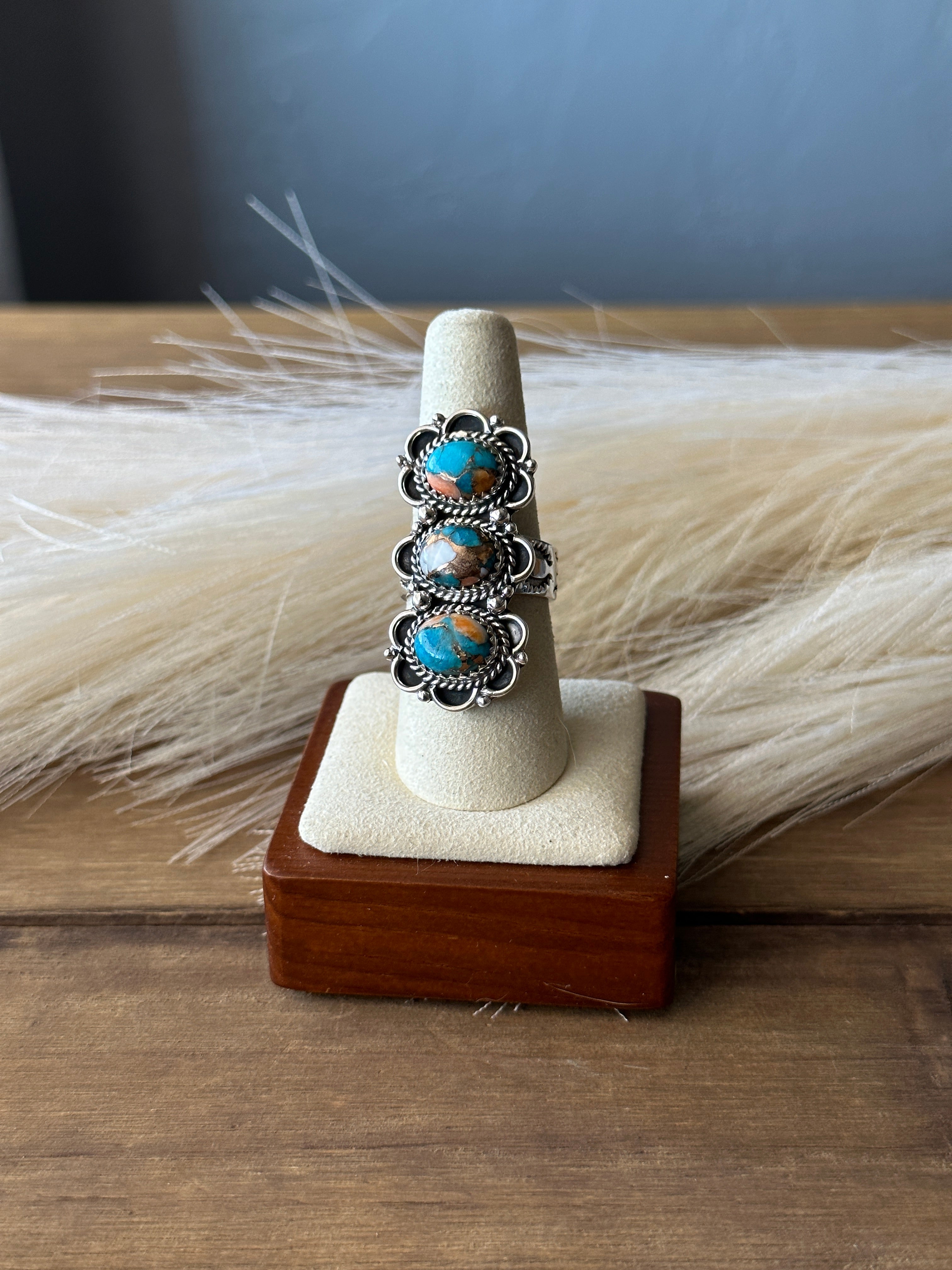 Southwest Handmade Mohave Turquoise & Sterling Silver Adjustable Ring